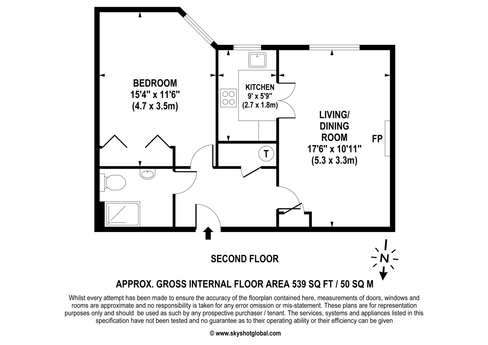 Floorplan - 1 Bedroom Apartment, Oaktree Court – Addlestone