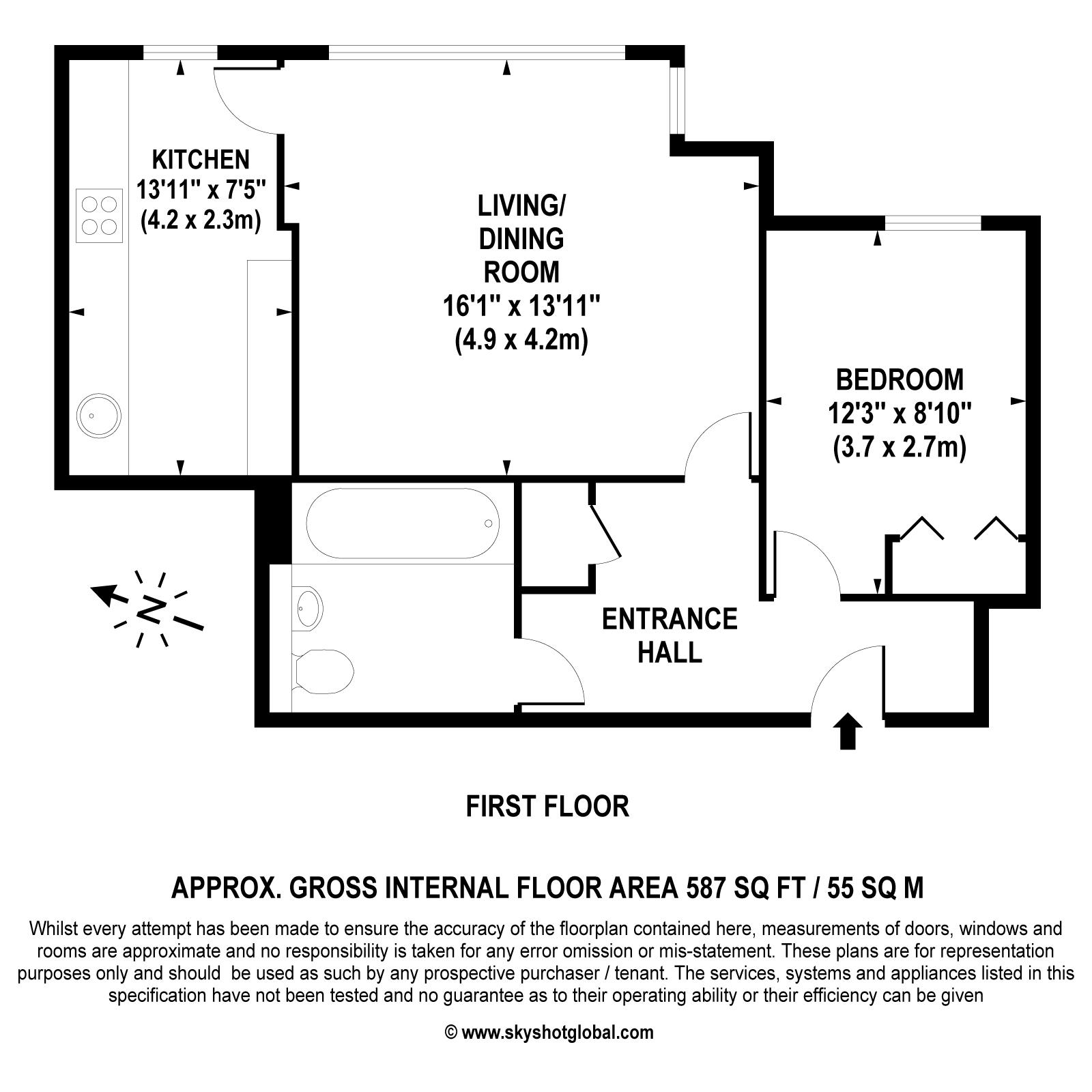 Floorplan - 1 Bedroom Apartment, Gunters Mead – Esher