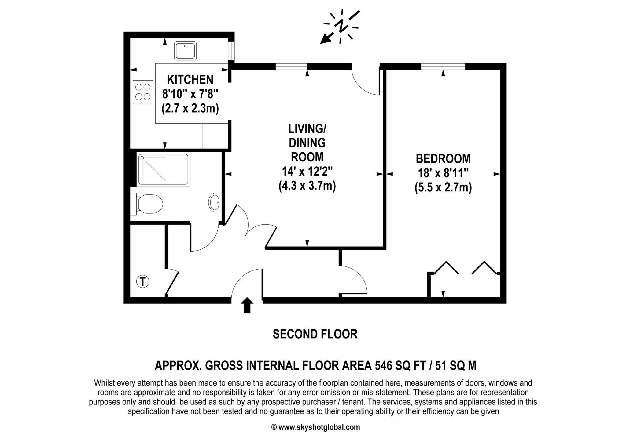 Floorplan - 1 Bedroom Apartment, Wyatt Court – Camberley