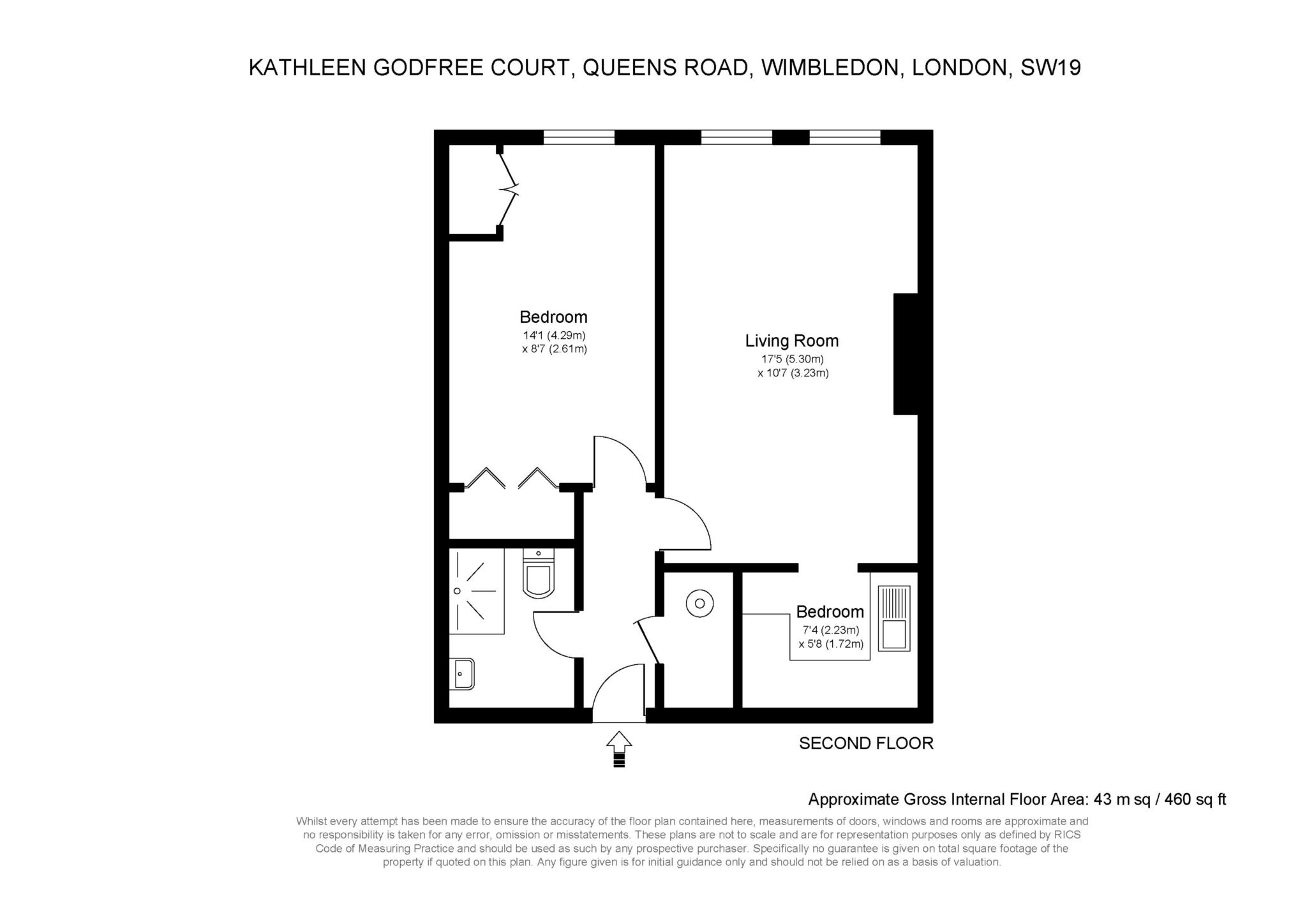 Floorplan - 1 Bedroom Apartment, Kathleen Godfree Court – Wimbledon