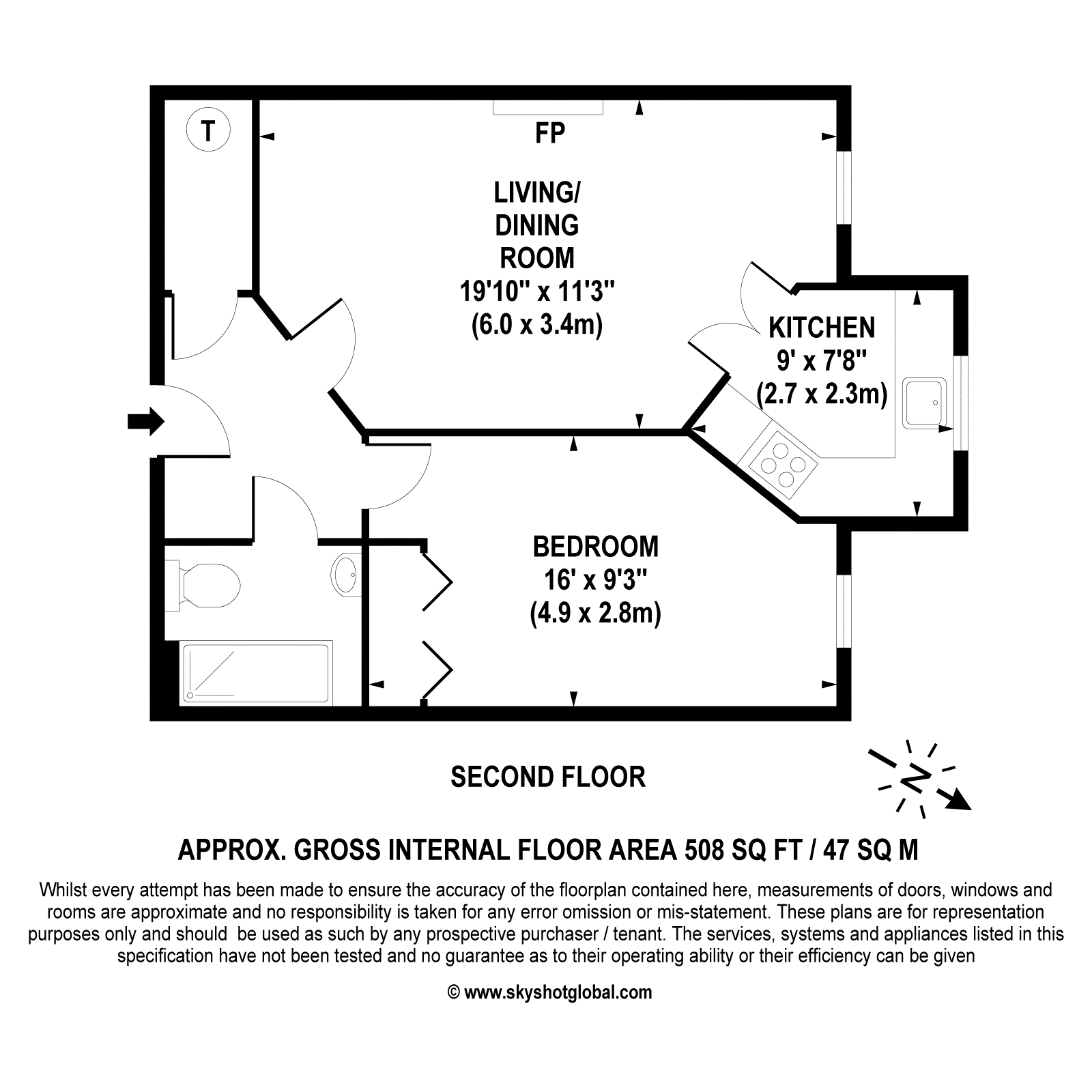 Floorplan - 1 Bedroom Apartment, Bentley Court – Camberley