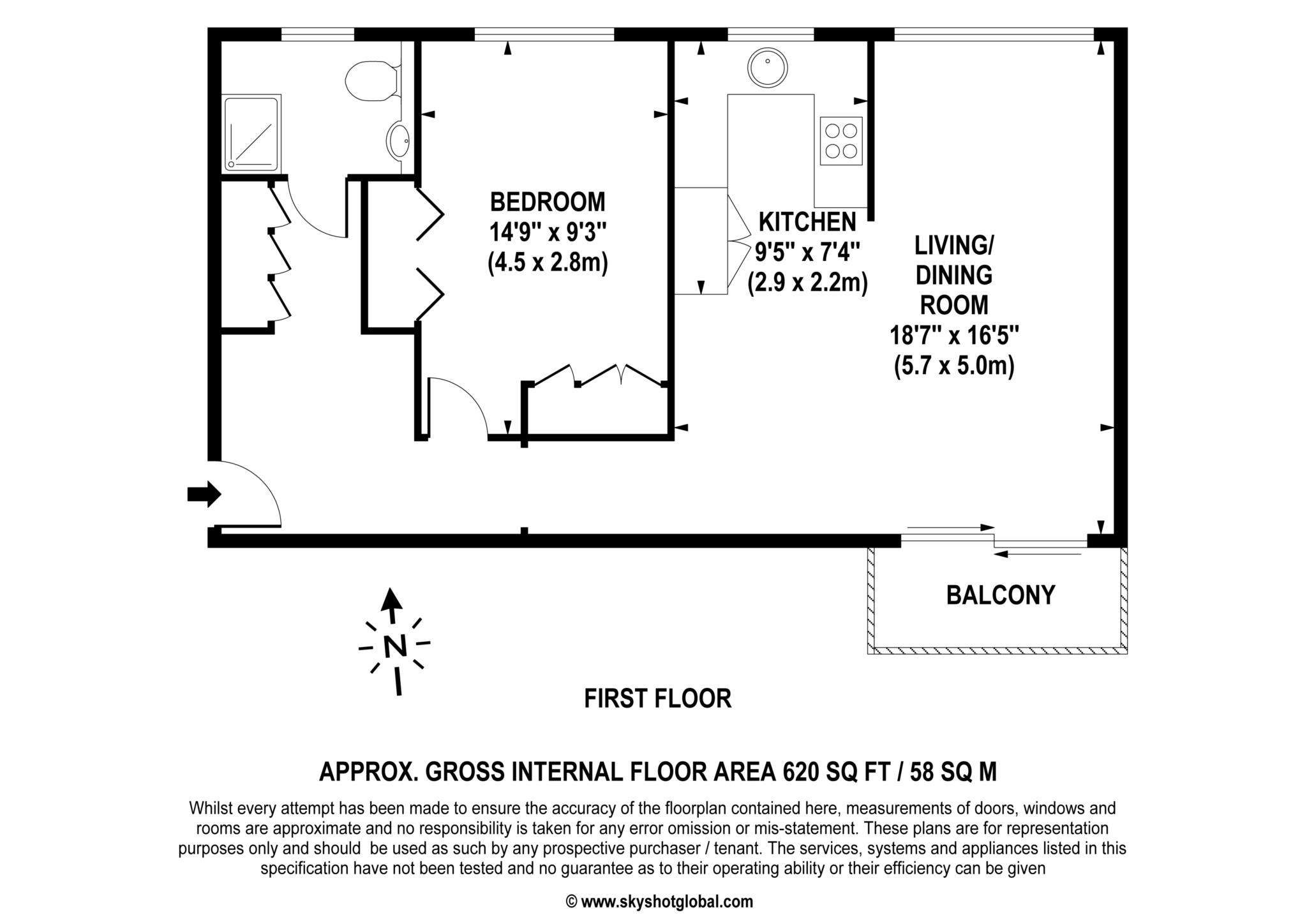 Floorplan - 1 Bedroom Apartment, Gunters Mead – Esher