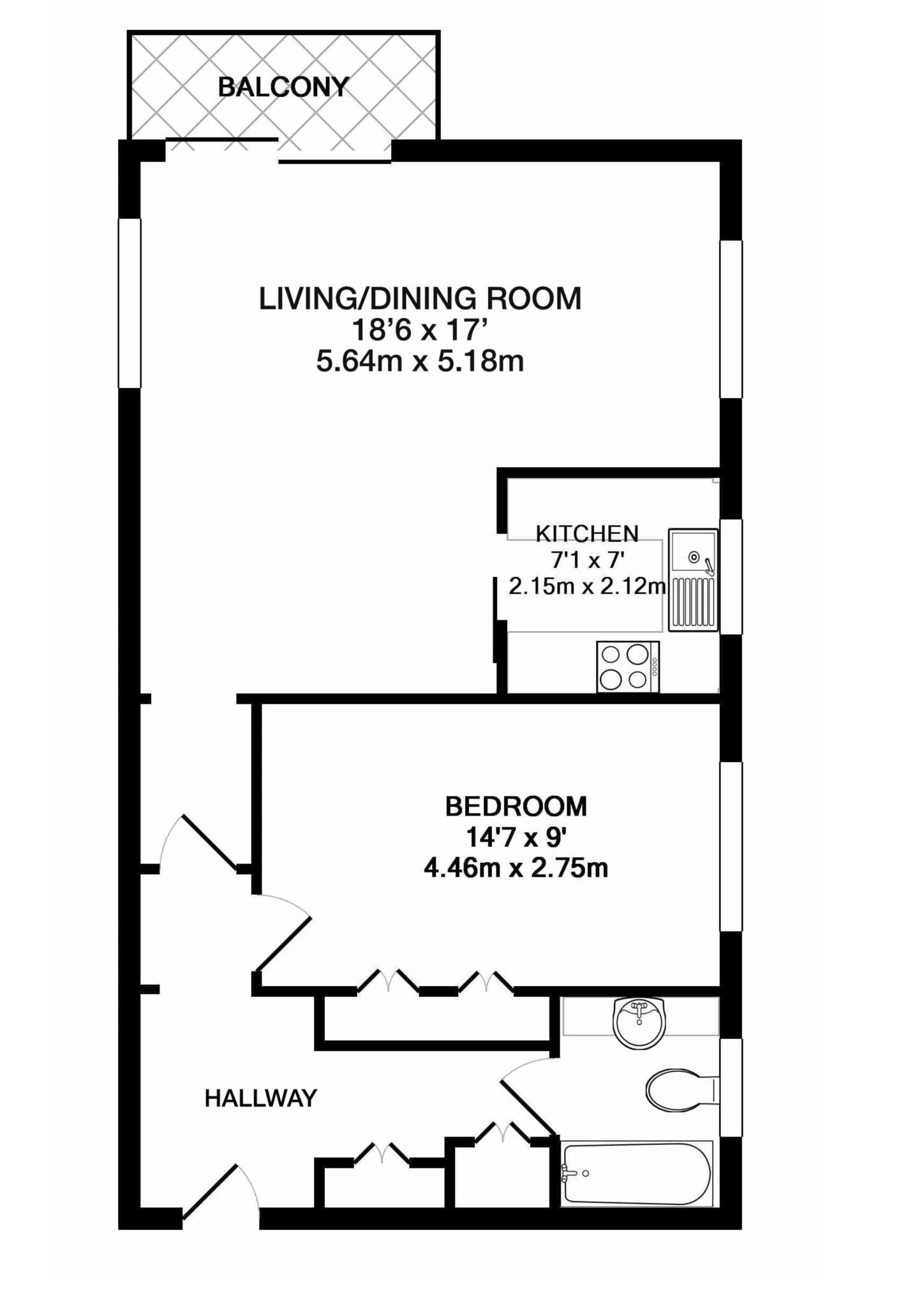 Floorplan - 1 Bedroom Apartment, Gunters Mead – Esher