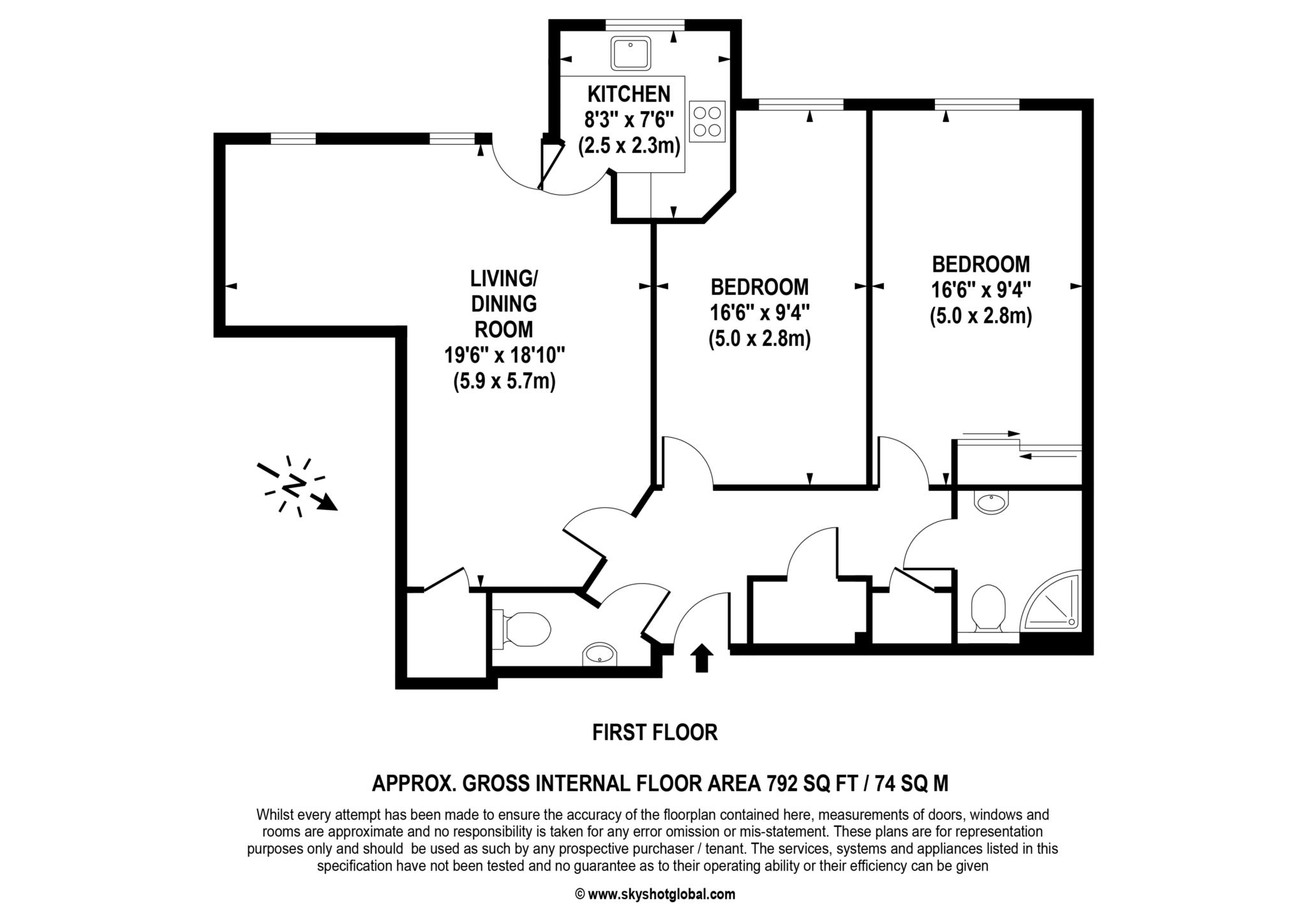 Floorplan - 2 Bedroom Apartment, Headley Lodge- Ashtead