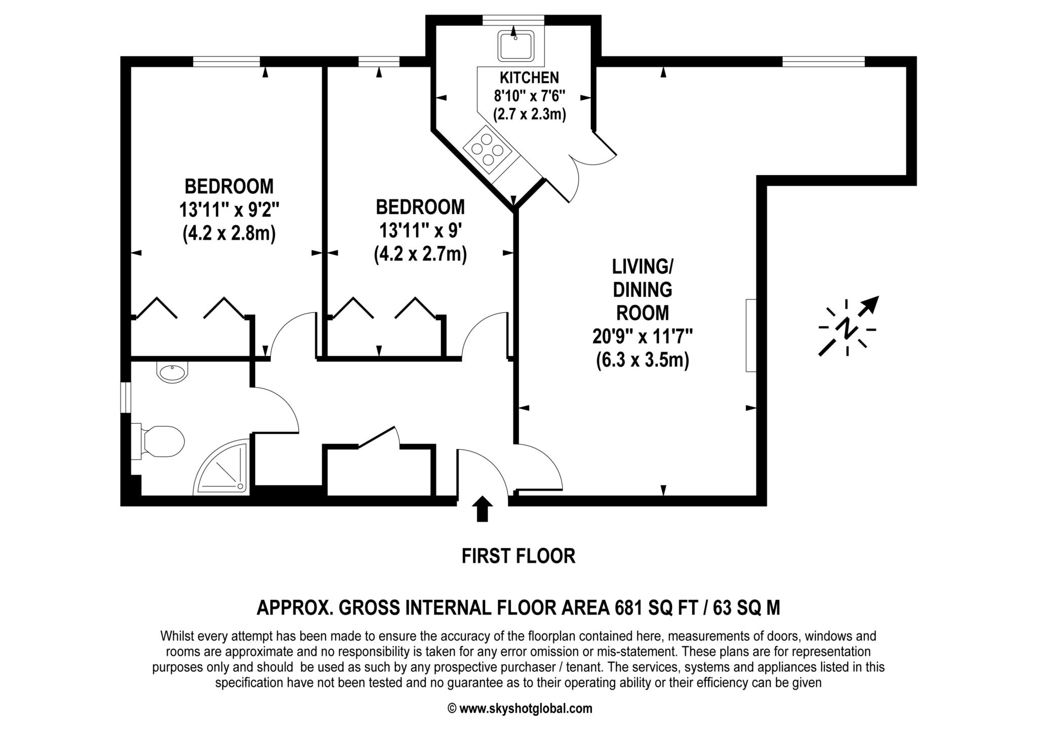 Floorplan - 2 Bedroom Apartment, Gibson Court – Hinchley Wood