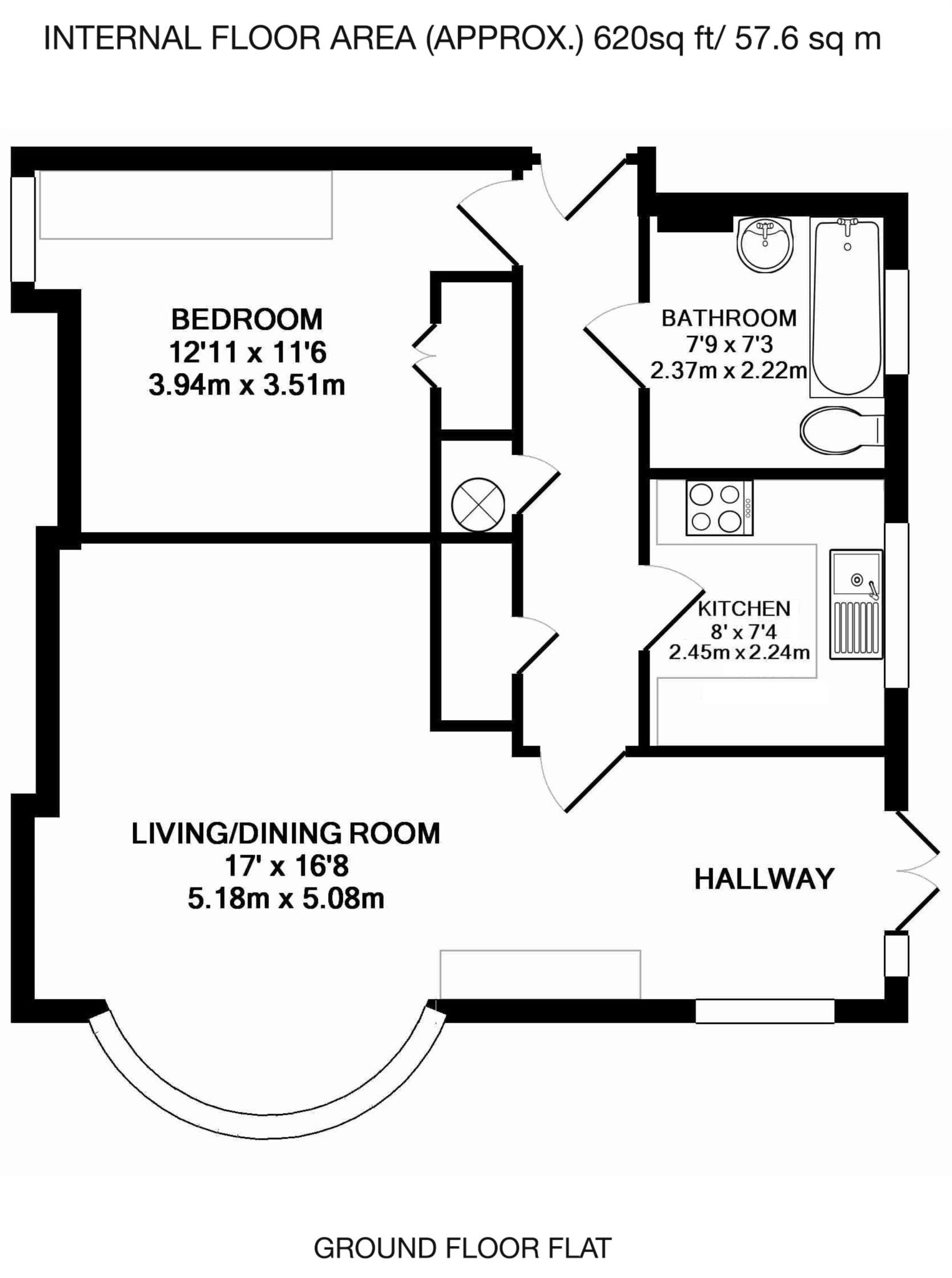 Floorplan - 1 Bedroom Apartment, Gunters Mead – Esher