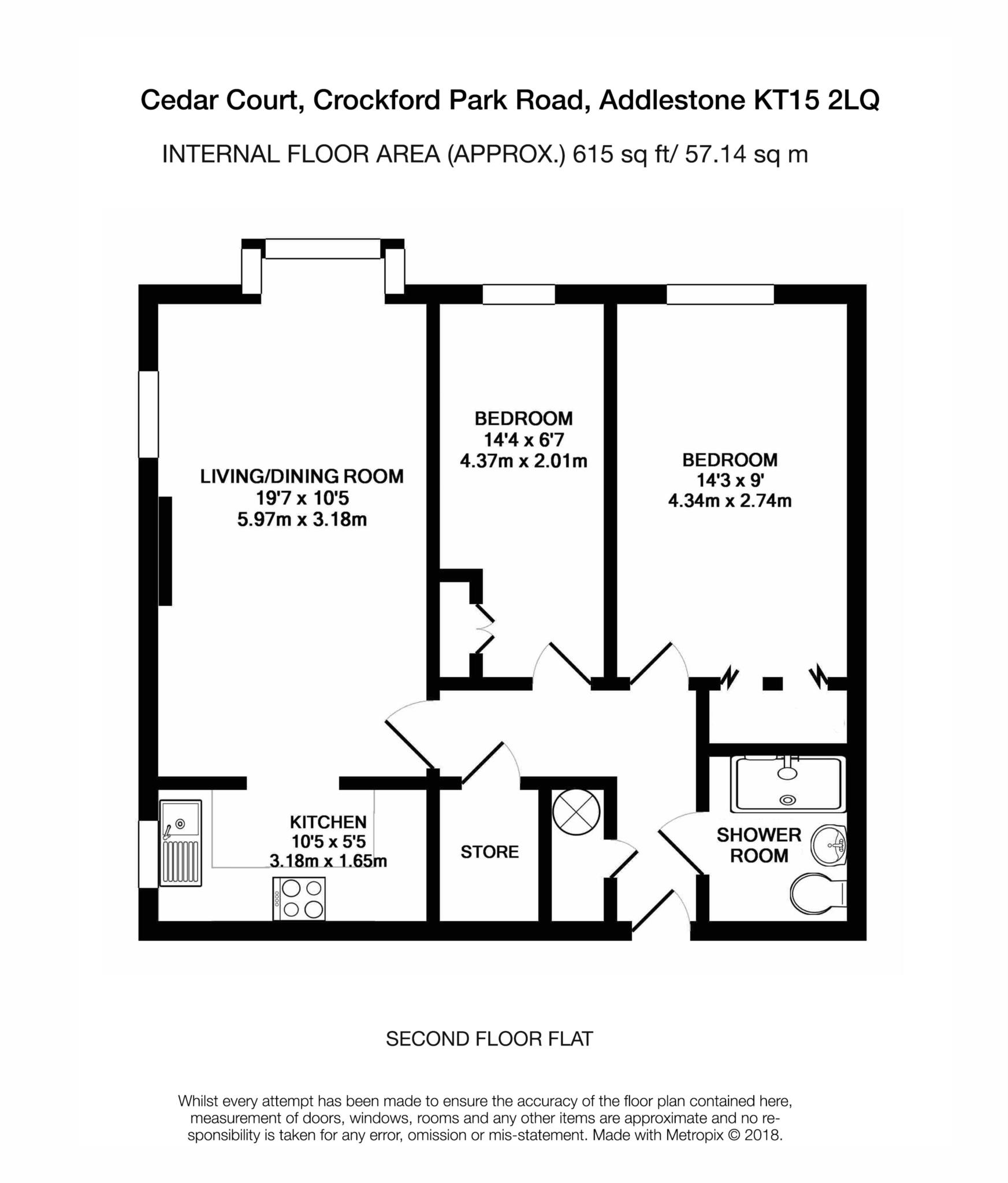 Floorplan - 2 Bedroom Apartment, Cedar Court – Addlestone
