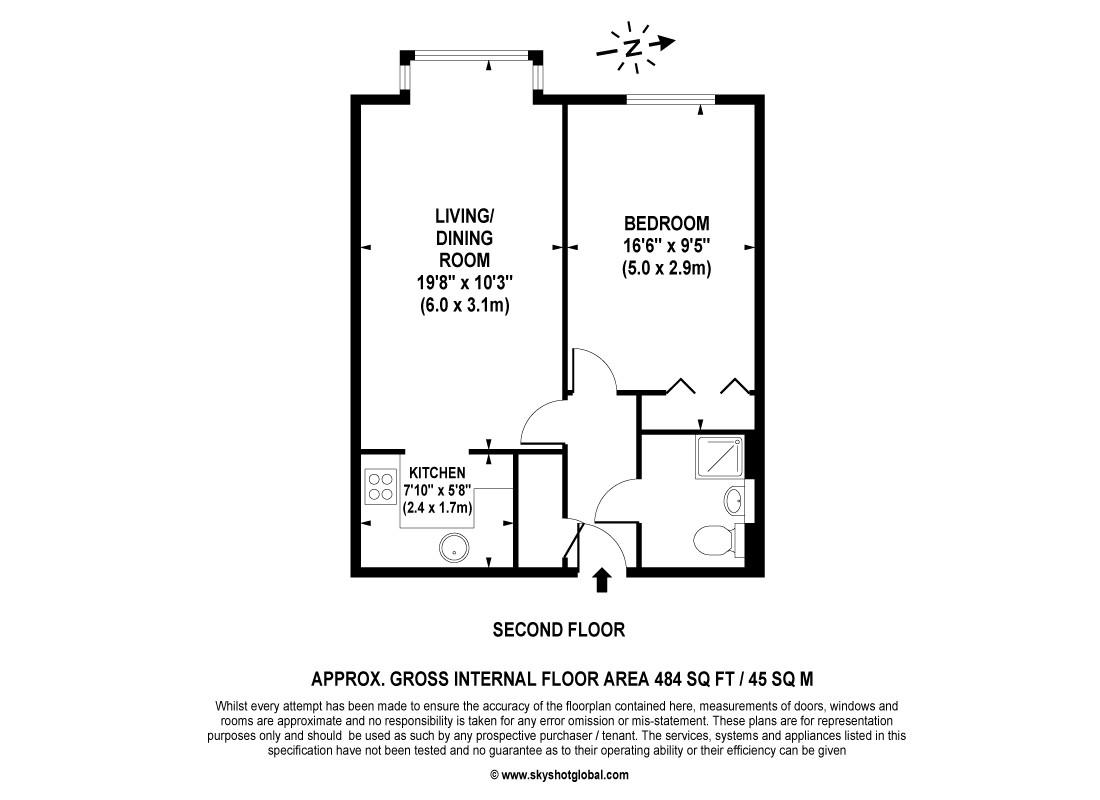 Floorplan - 1 Bedroom Apartment, Cedar Court – Addlestone