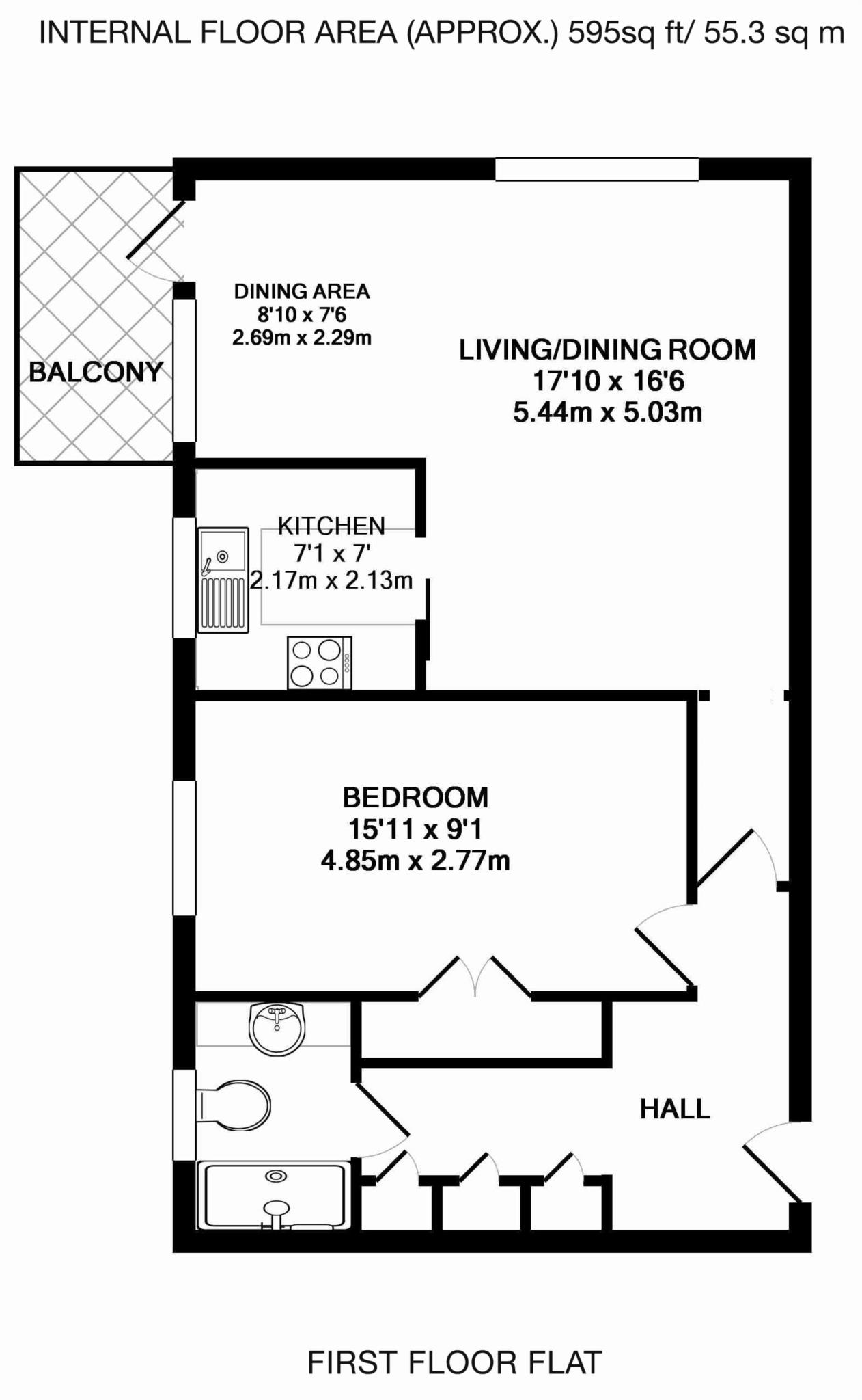 Floorplan - 1 Bedroom Apartment, Gunters Mead – Esher