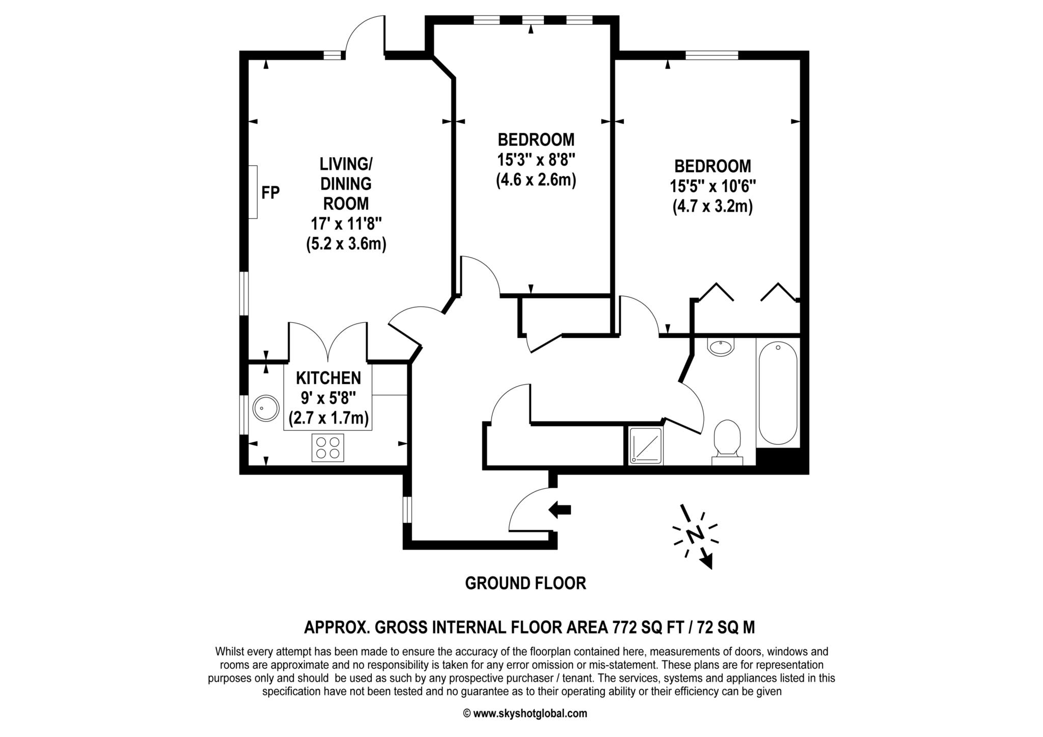 Floorplan - 2 Bedroom Apartment, Calverley Court – Ewell