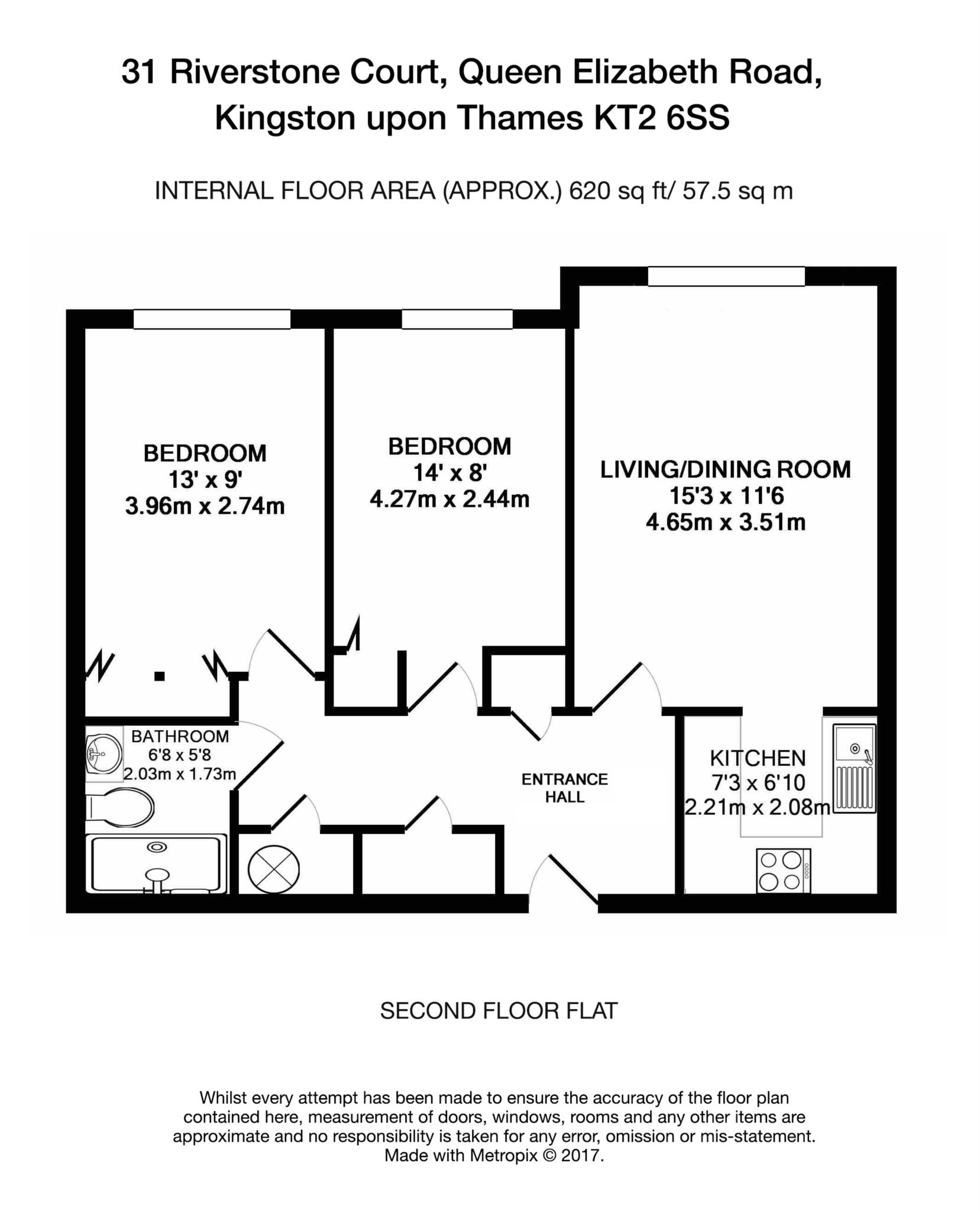 Floorplan - 2 Bedroom Apartment, Riverstone Court – Kingston