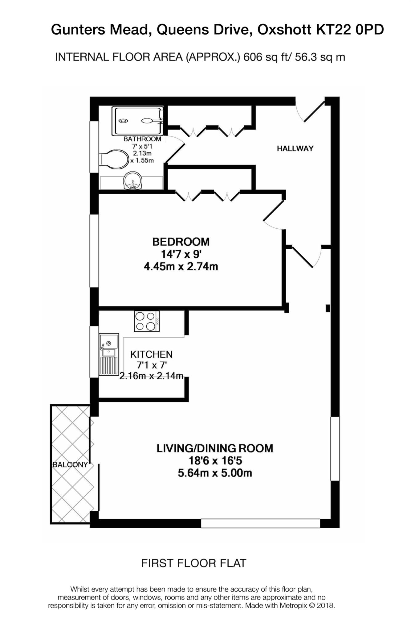 Floorplan - 1 Bedroom Apartment, Gunters Mead – Esher