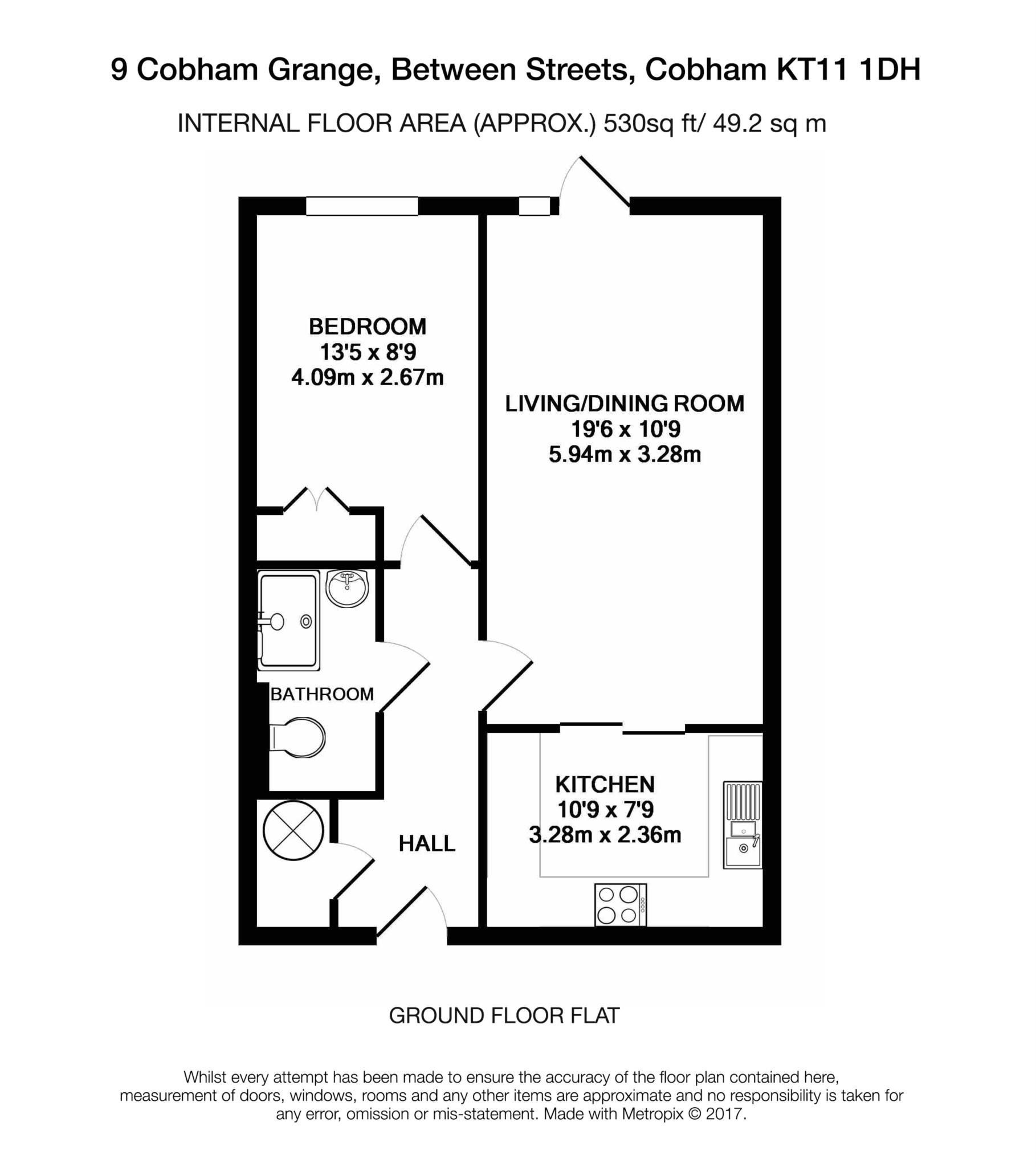 Floorplan - 1 Bedroom Apartment, Cobham Grange – Cobham