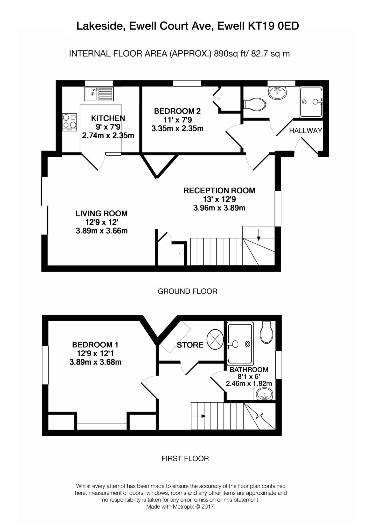 Floorplan - 2 Bedroom Terrace, Lakeside – Ewell