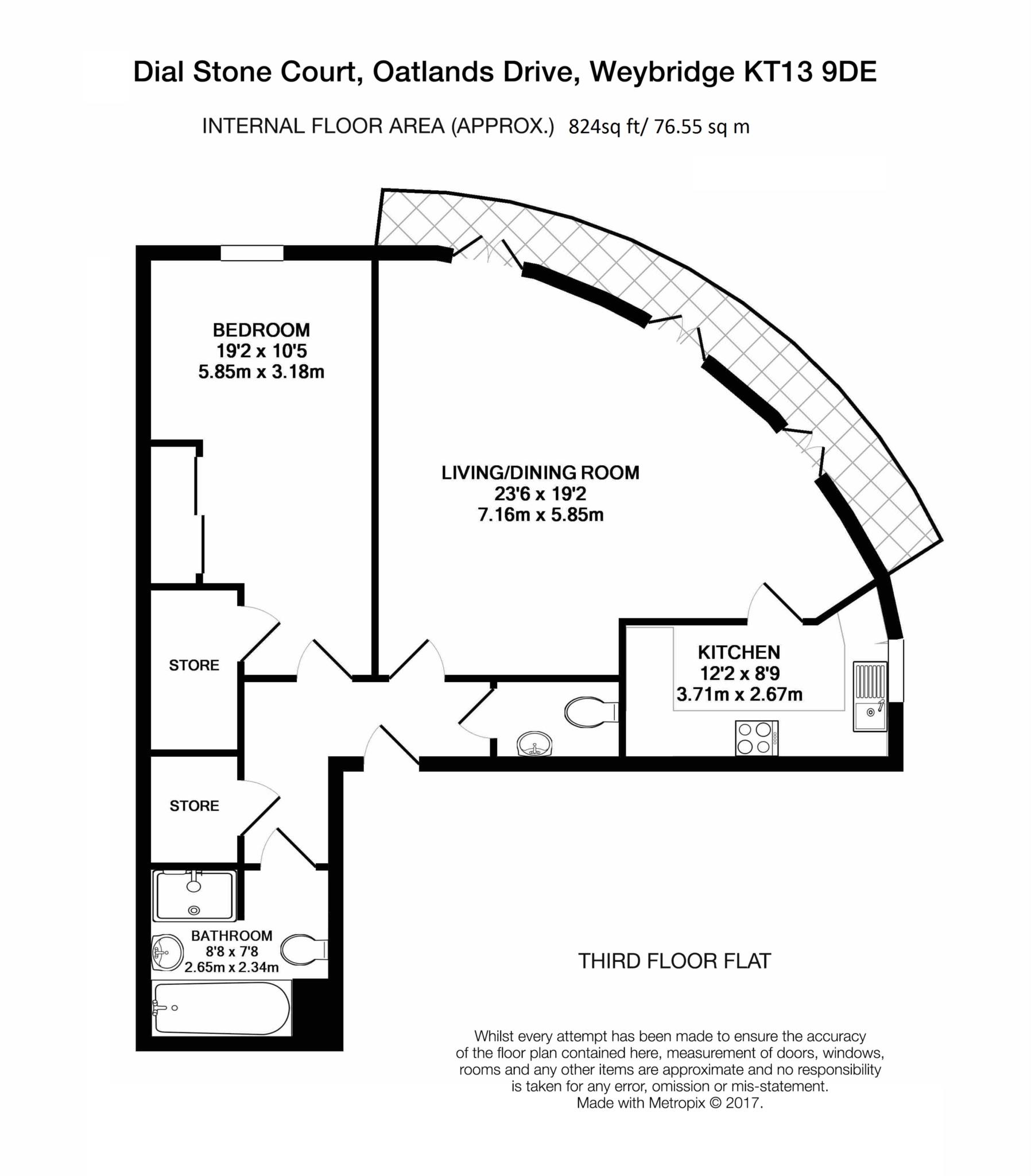 Floorplan - 1 Bedroom Apartment, Dial Stone Court – Weybridge