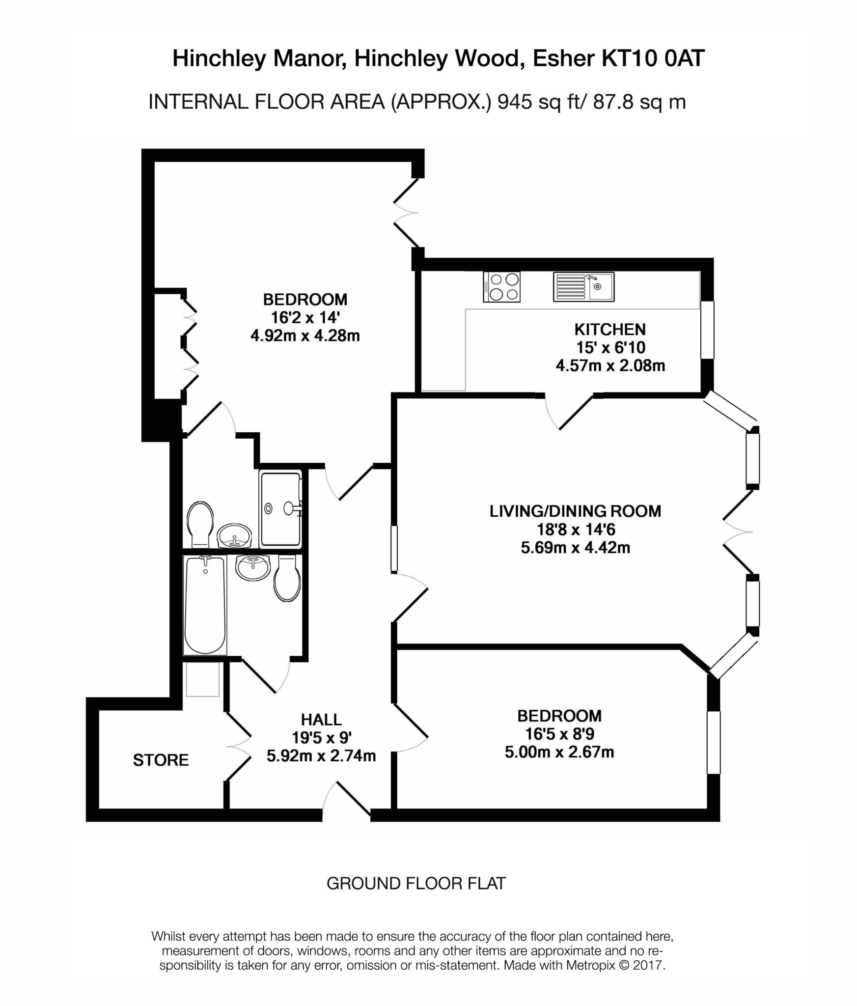 Floorplan - 2 Bedroom Apartment, Hinchley Manor – Hinchley Wood
