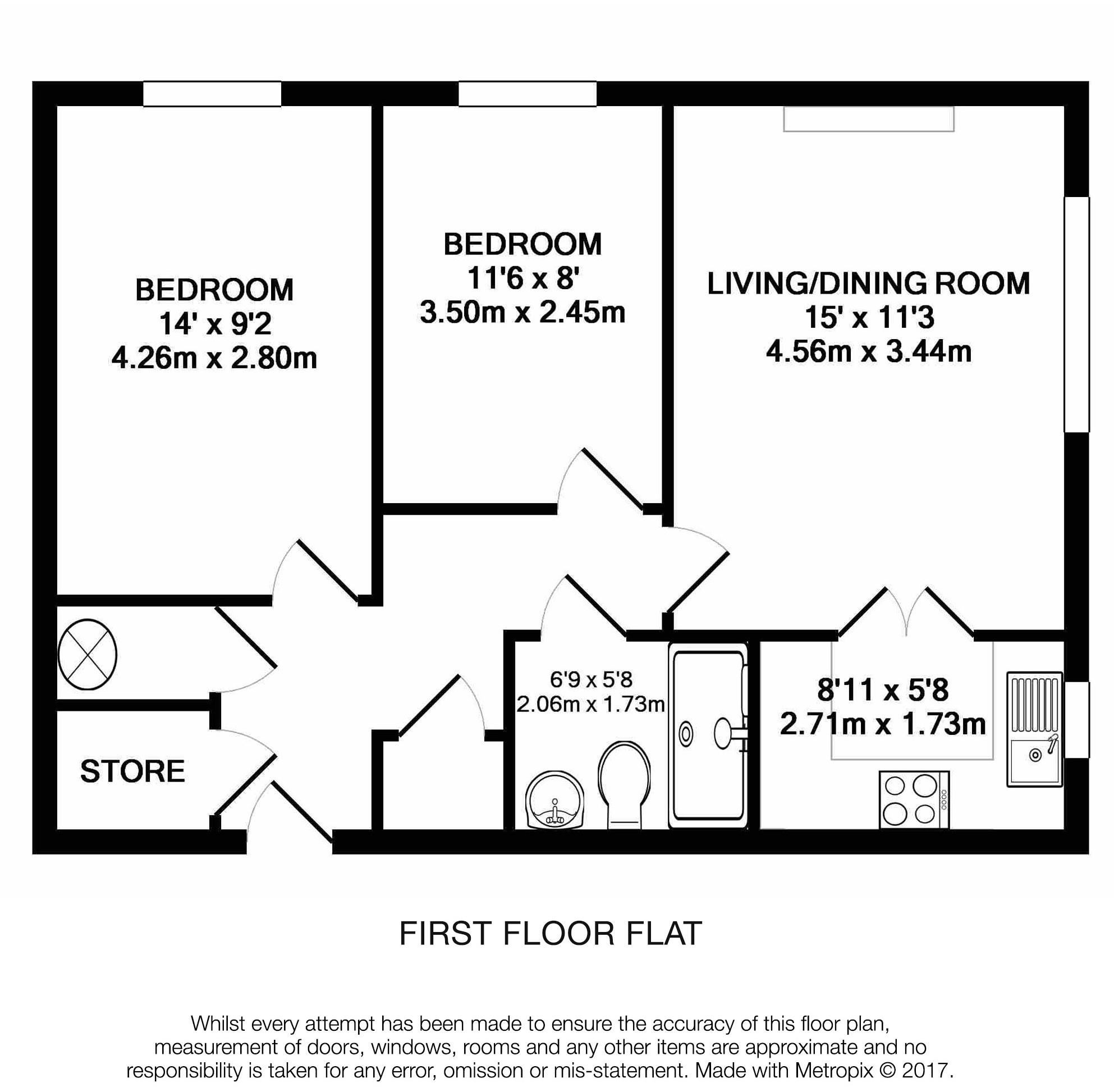 Floorplan - 2 Bedroom Apartment, Gibson Court – Hinchley Wood