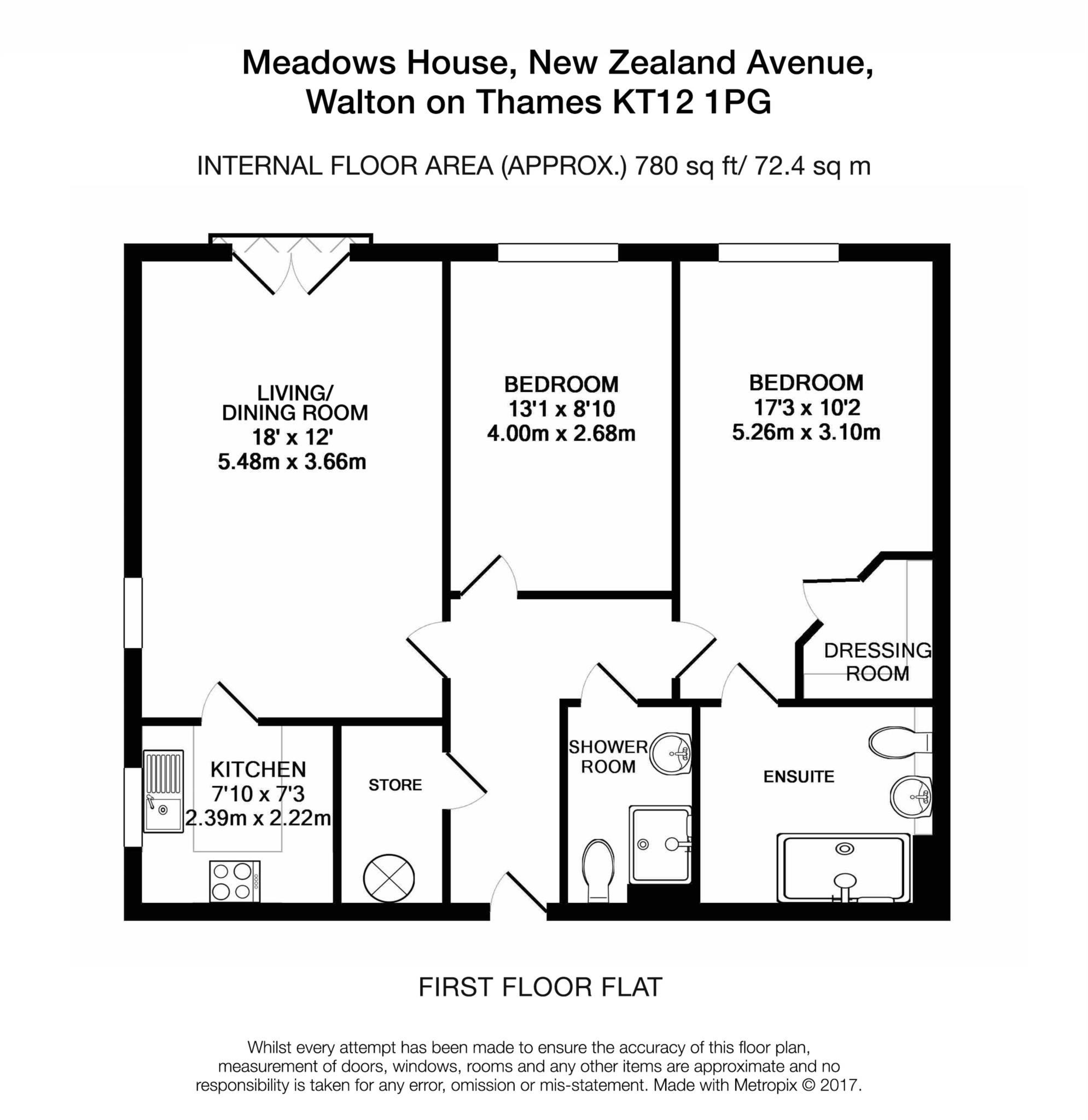 Floorplan - 2 Bedroom Apartment, Meadows House – Walton