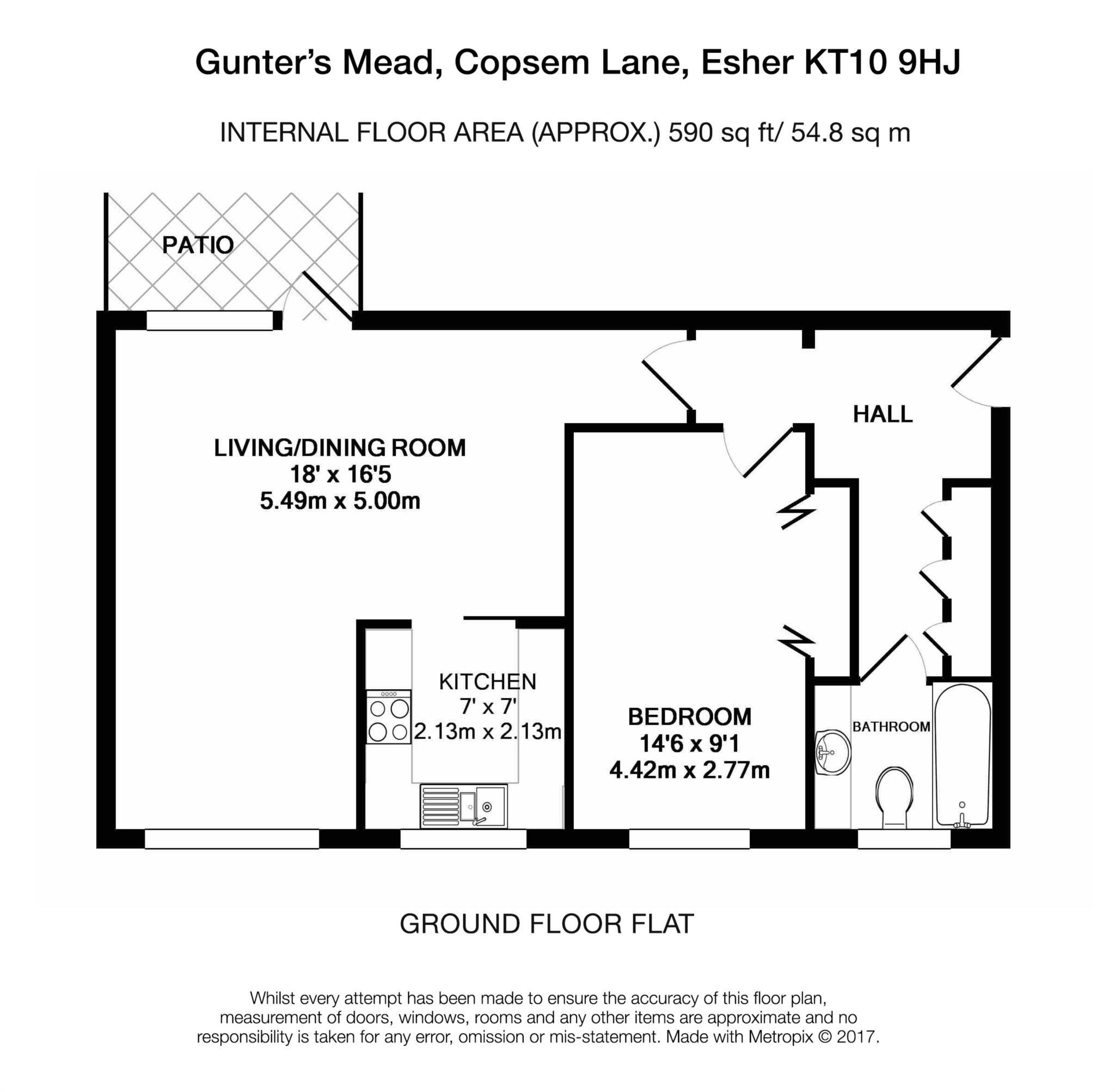 Floorplan - 1 Bedroom Apartment, Gunters Mead – Esher