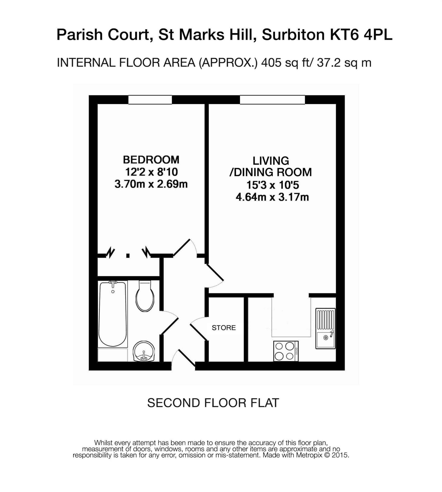 Floorplan - 1 Bedroom Apartment, Parish Court – Surbiton