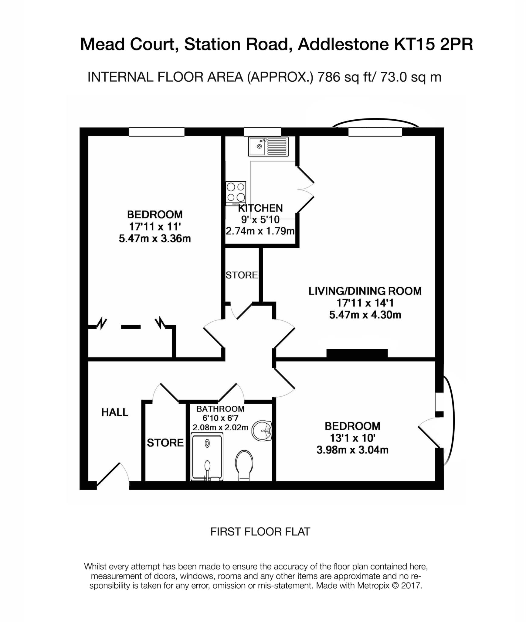 Floorplan - 2 Bedroom Apartment, Mead Court – Addlestone