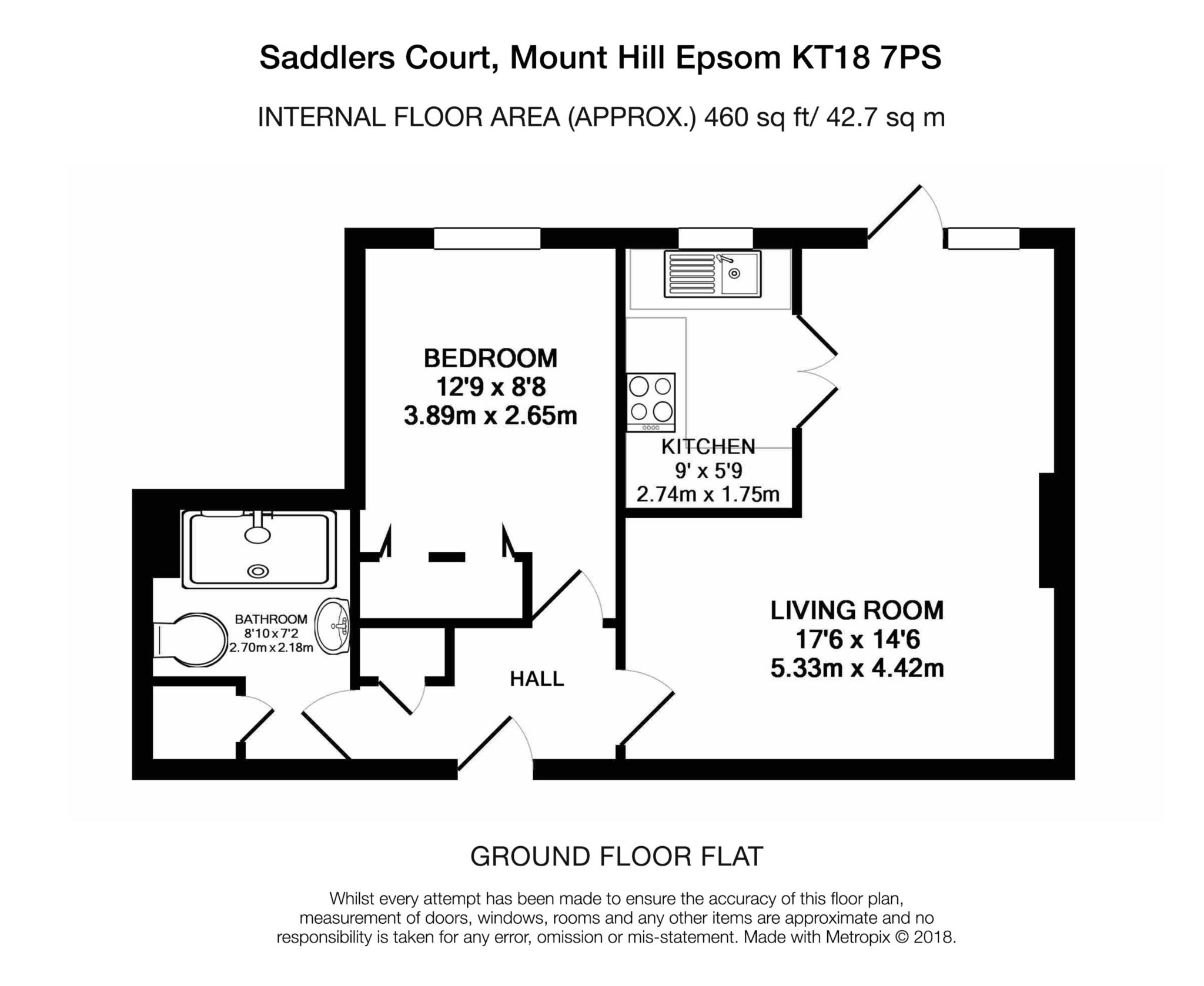 Floorplan - 1 Bedroom Apartment, Saddlers Court – Epsom