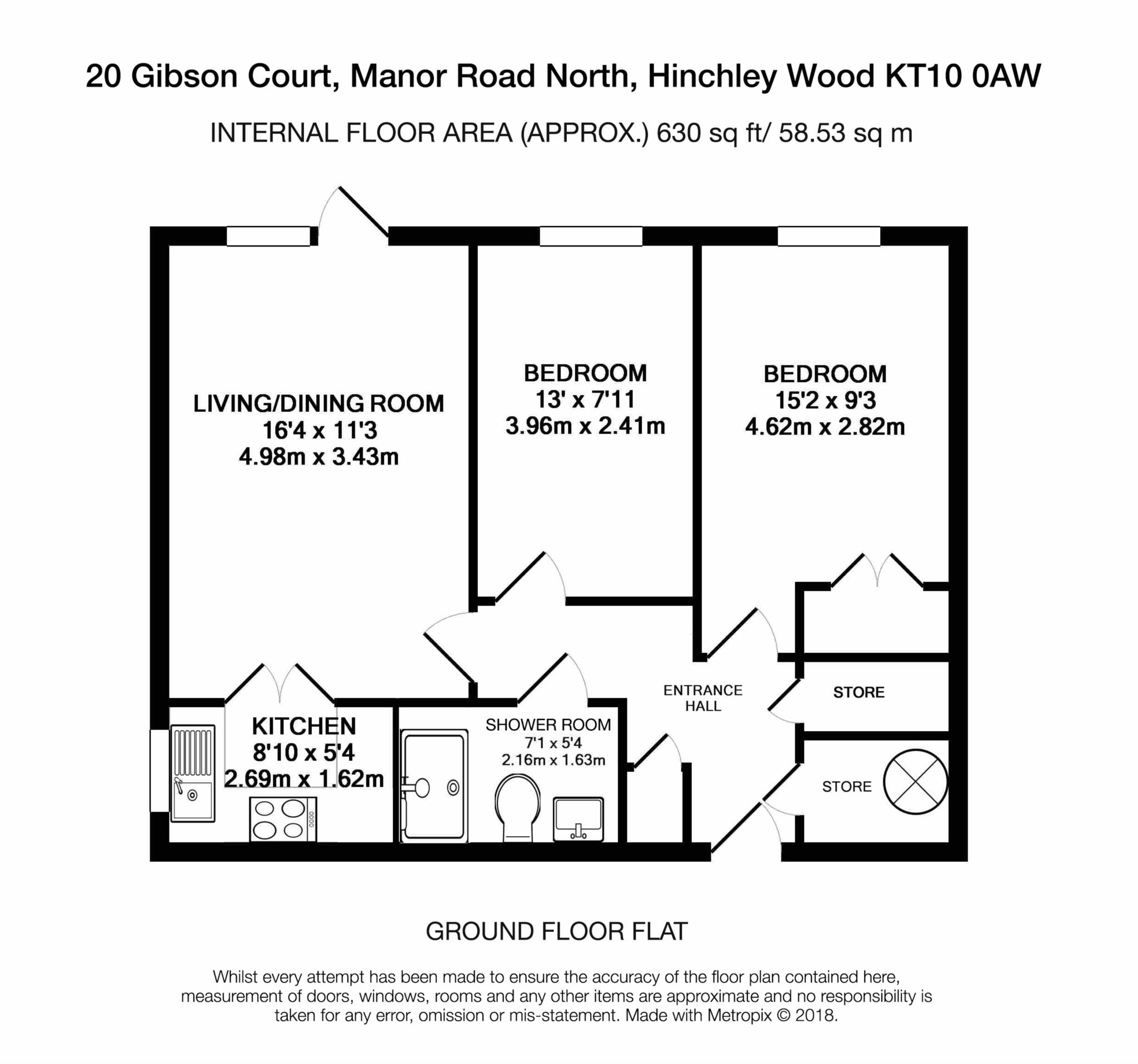 Floorplan - 2 Bedroom Apartment, Gibson Court – Hinchley Wood