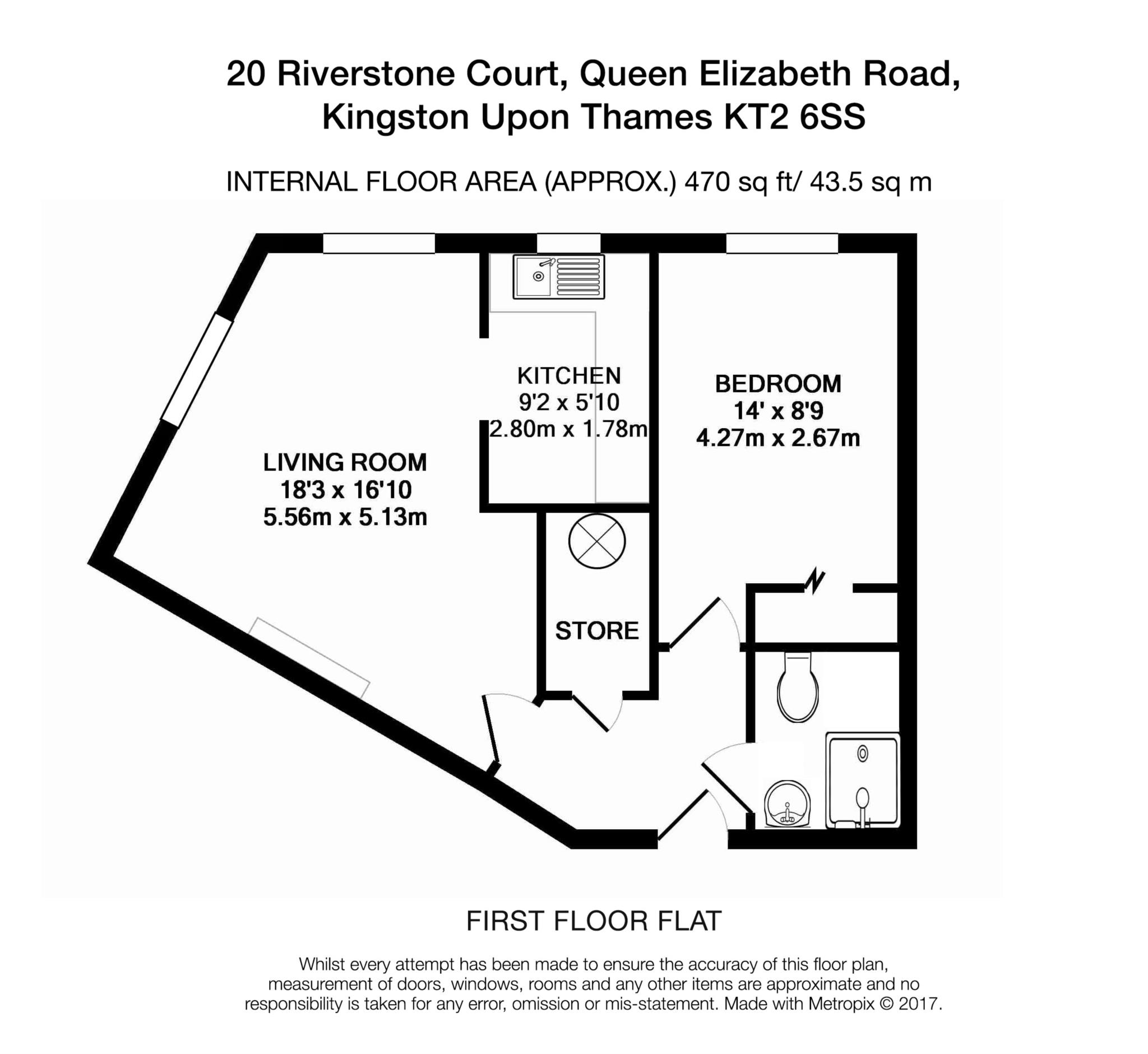 Floorplan - 1 Bedroom Apartment, Riverstone Court – Kingston