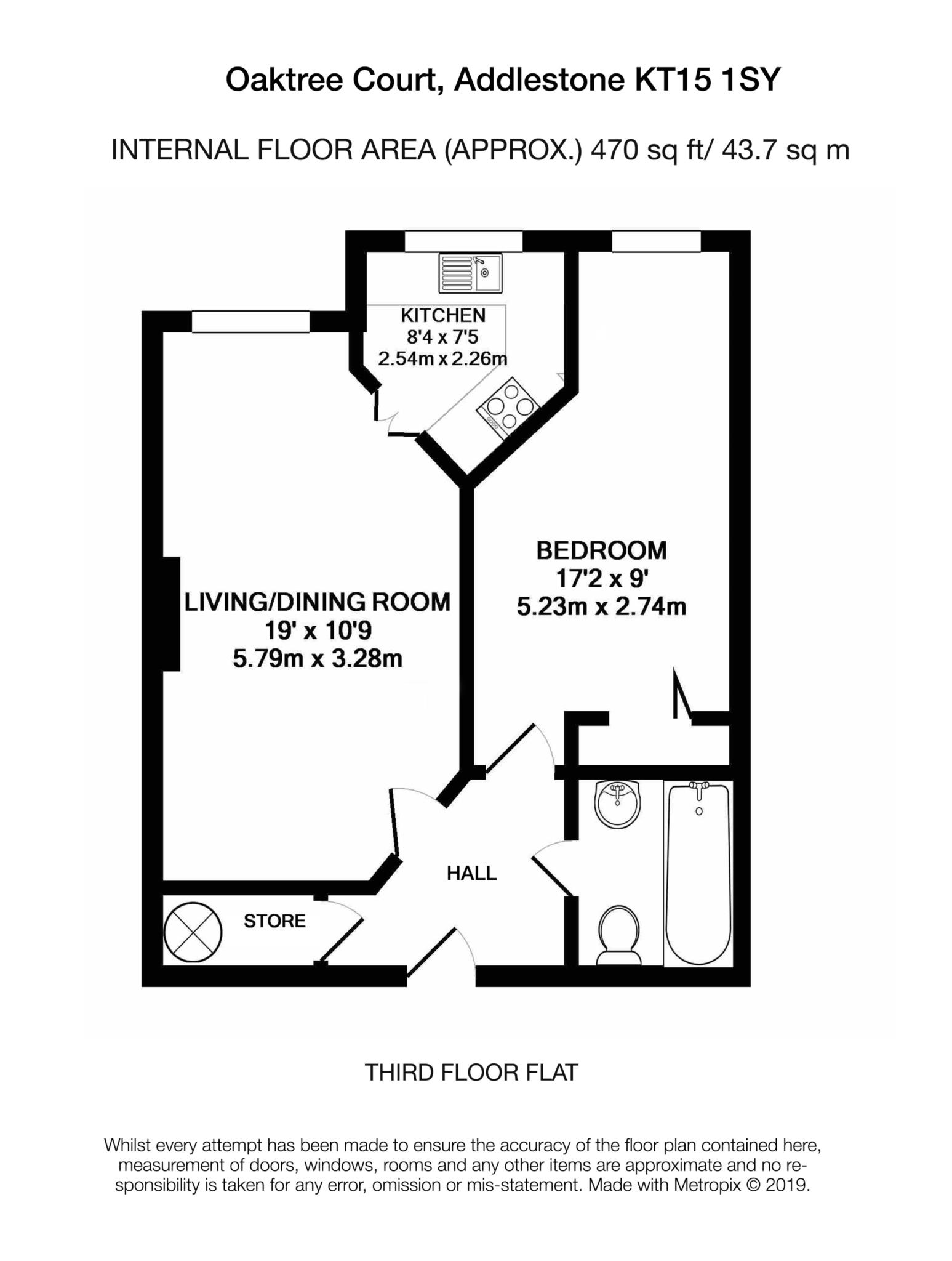 Floorplan - 1 Bedroom Apartment, Oaktree Court – Addlestone