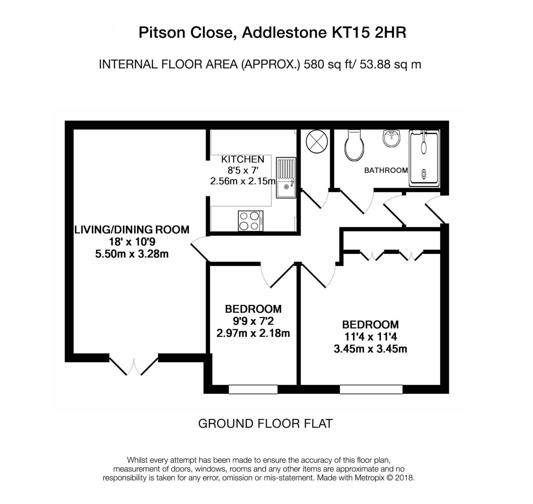 Floorplan - 2 Bedroom Apartment, Pitson Close – Addlestone