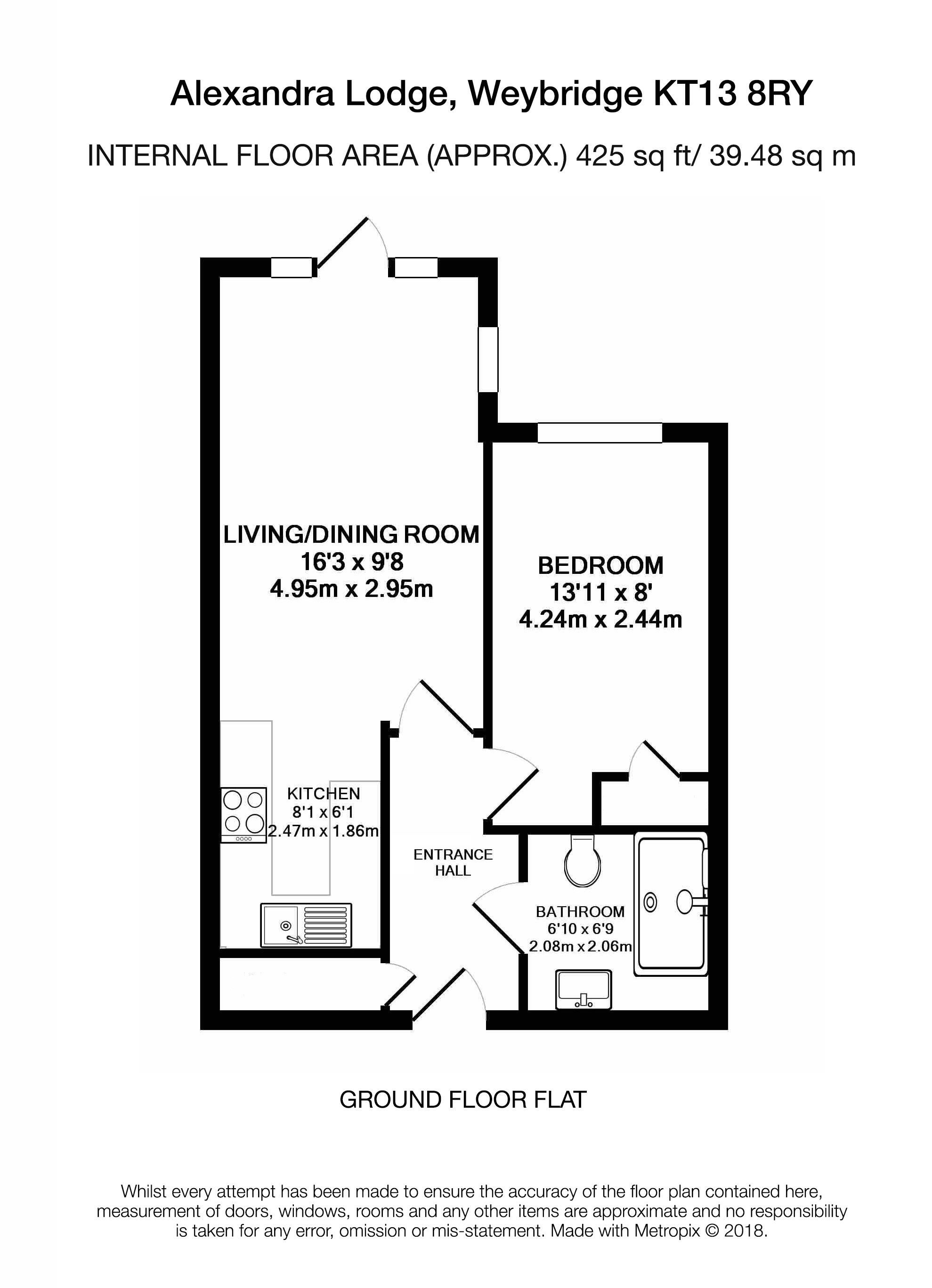 Floorplan - 1 Bedroom Apartment, Alexandra Lodge – Weybridge