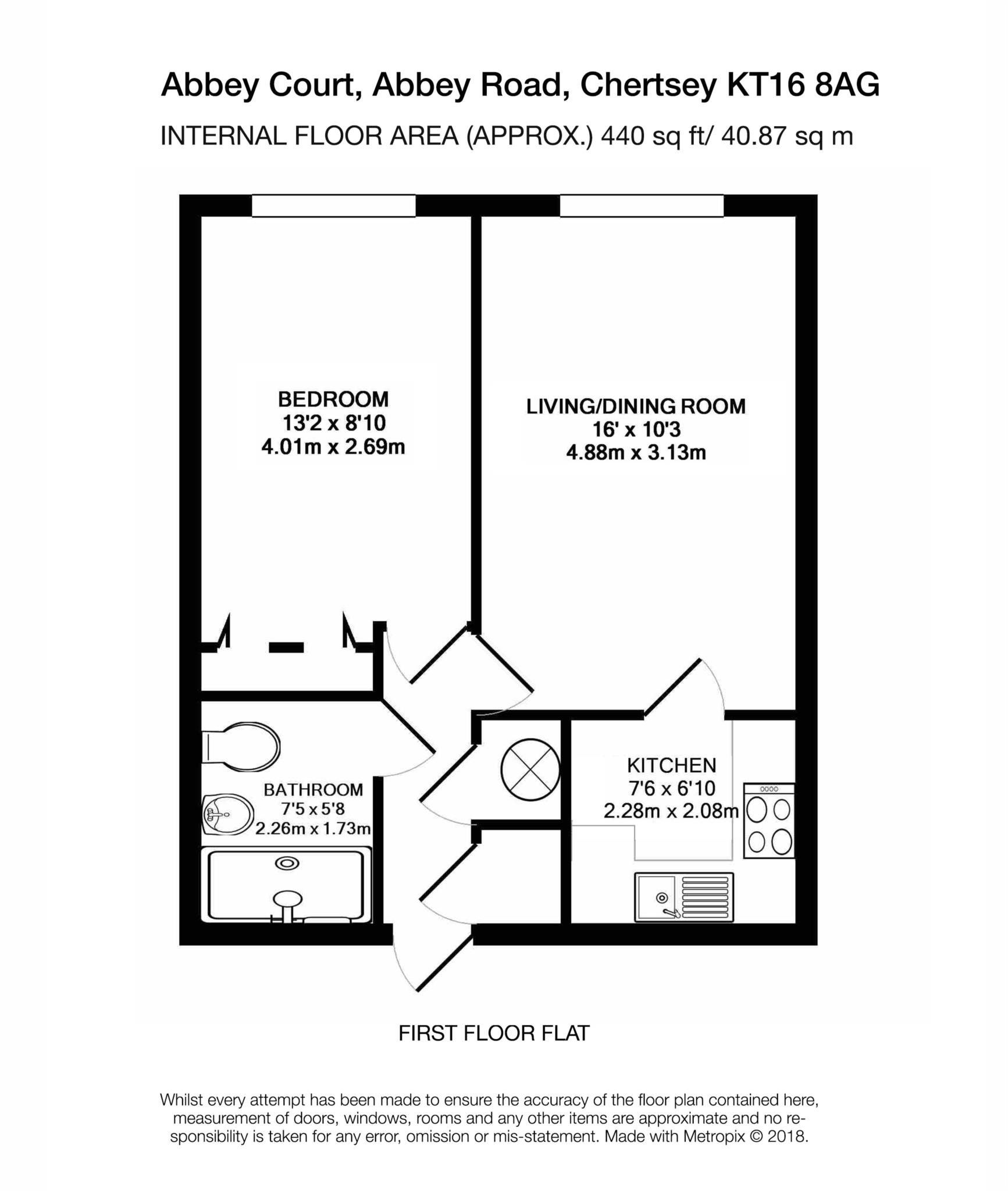 Floorplan - 1 Bedroom Apartment, Abbey Court – Chertsey