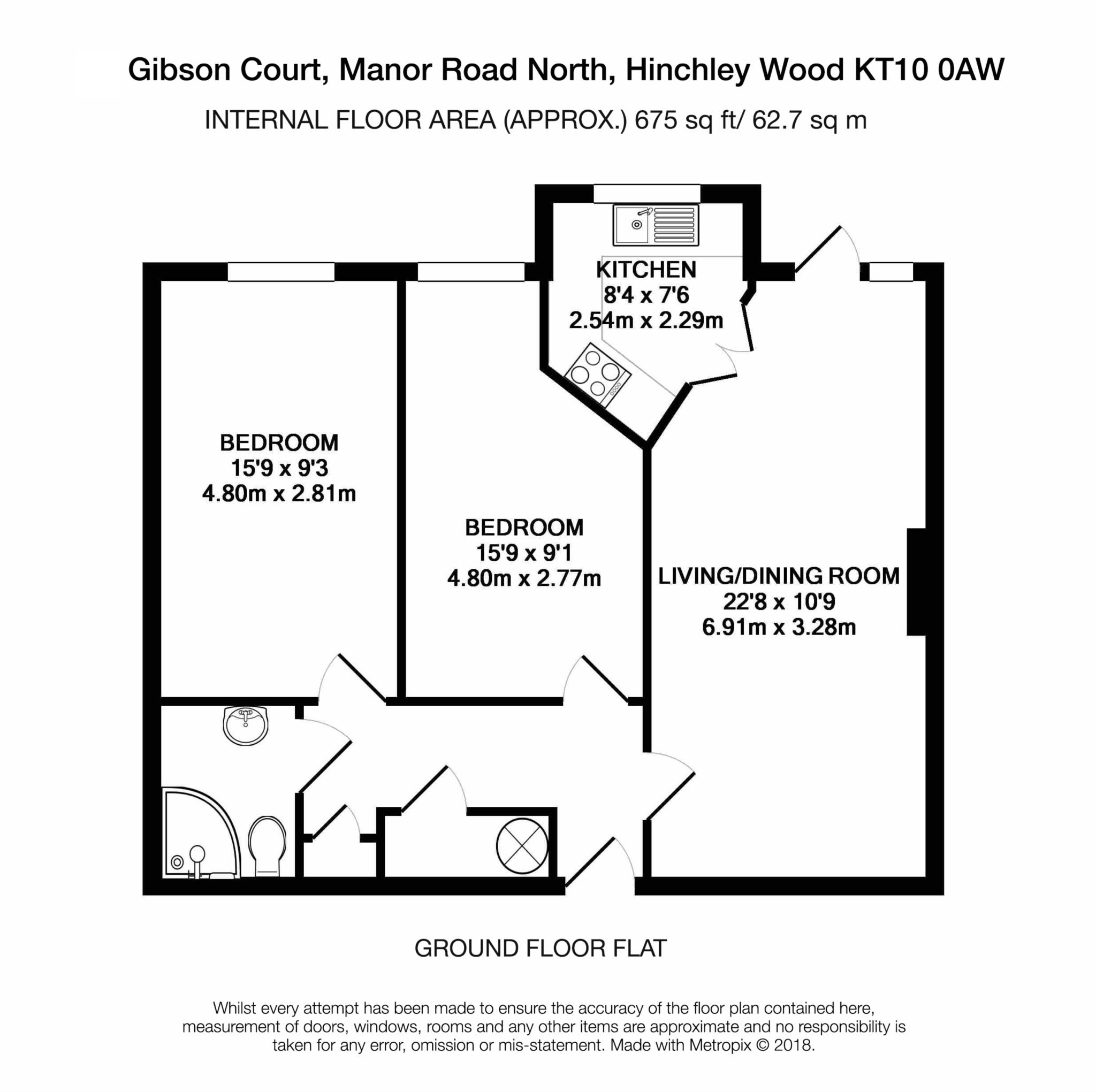 Floorplan - 2 Bedroom Apartment, Gibson Court – Hinchley Wood