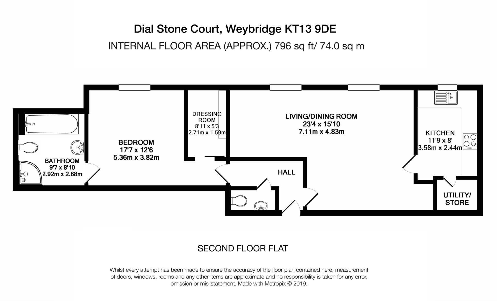 Floorplan - 1 Bedroom Apartment, Dial Stone Court – Weybridge