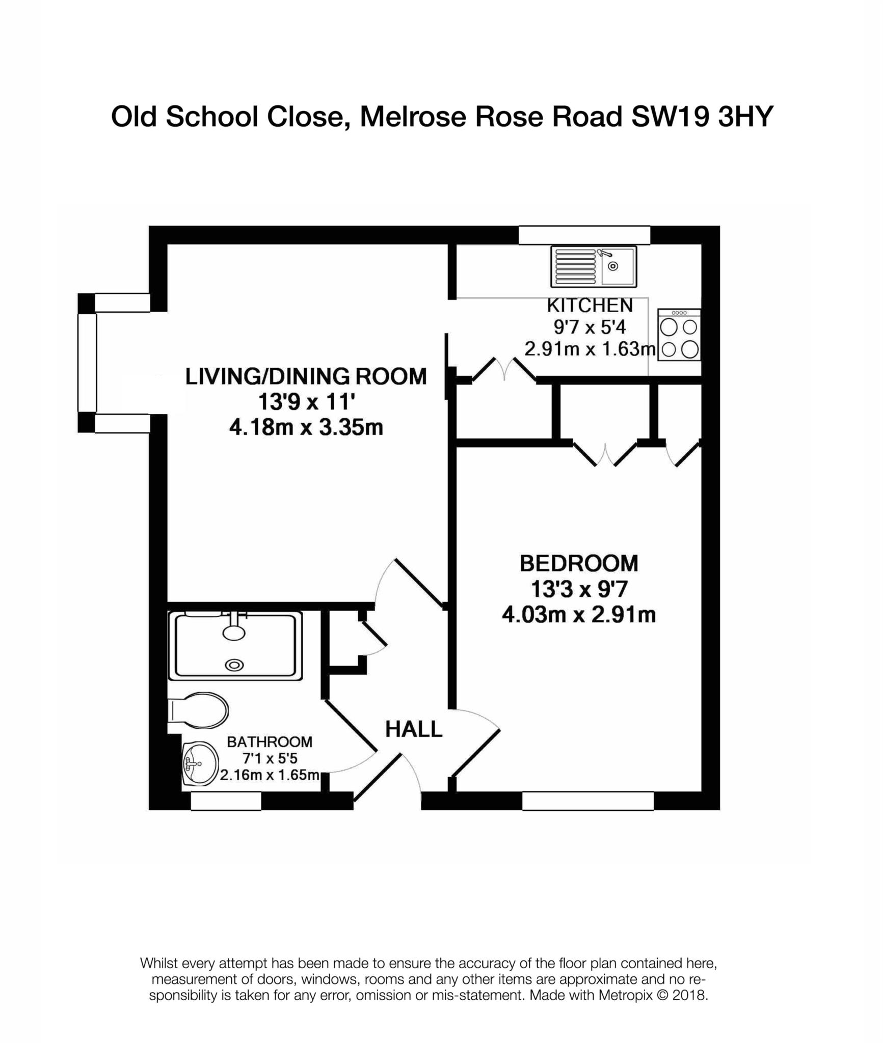 Floorplan - 1 Bedroom Apartment, Old School Close – Wimbledon