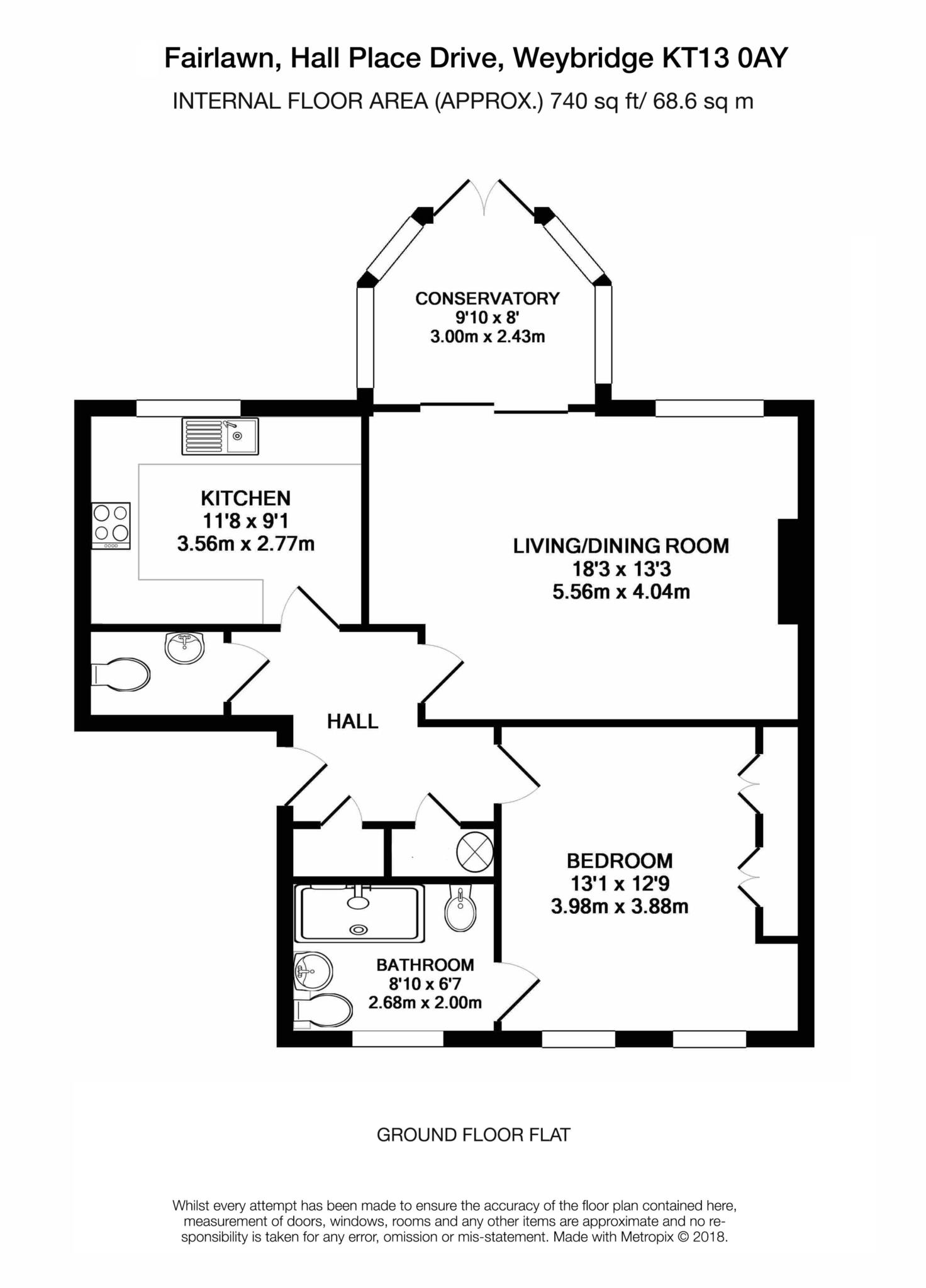 Floorplan - 1 Bedroom Apartment, Fairlawn – Weybridge