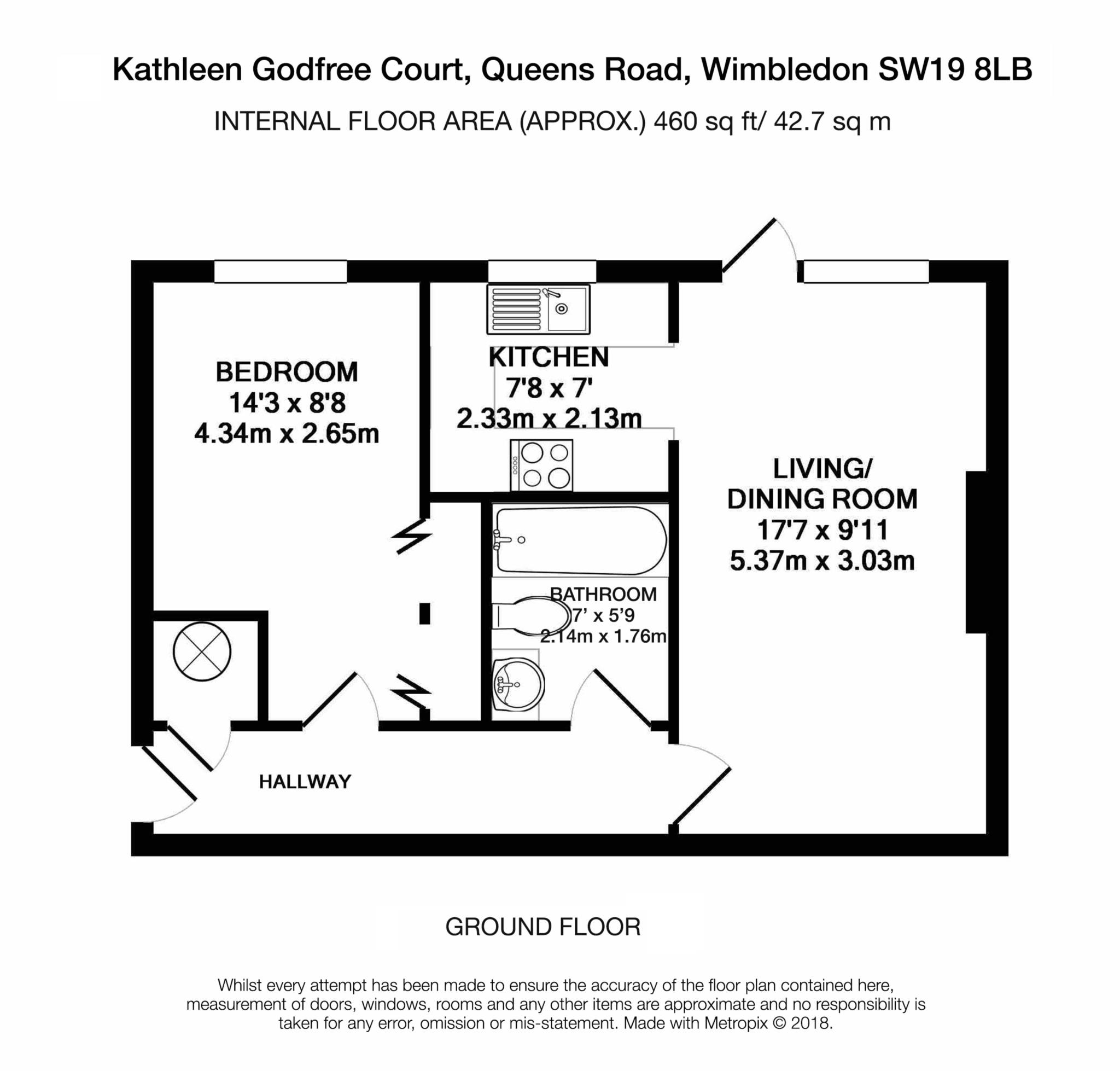 Floorplan - 1 Bedroom Bungalow, Kathleen Godfree Court – Wimbledon