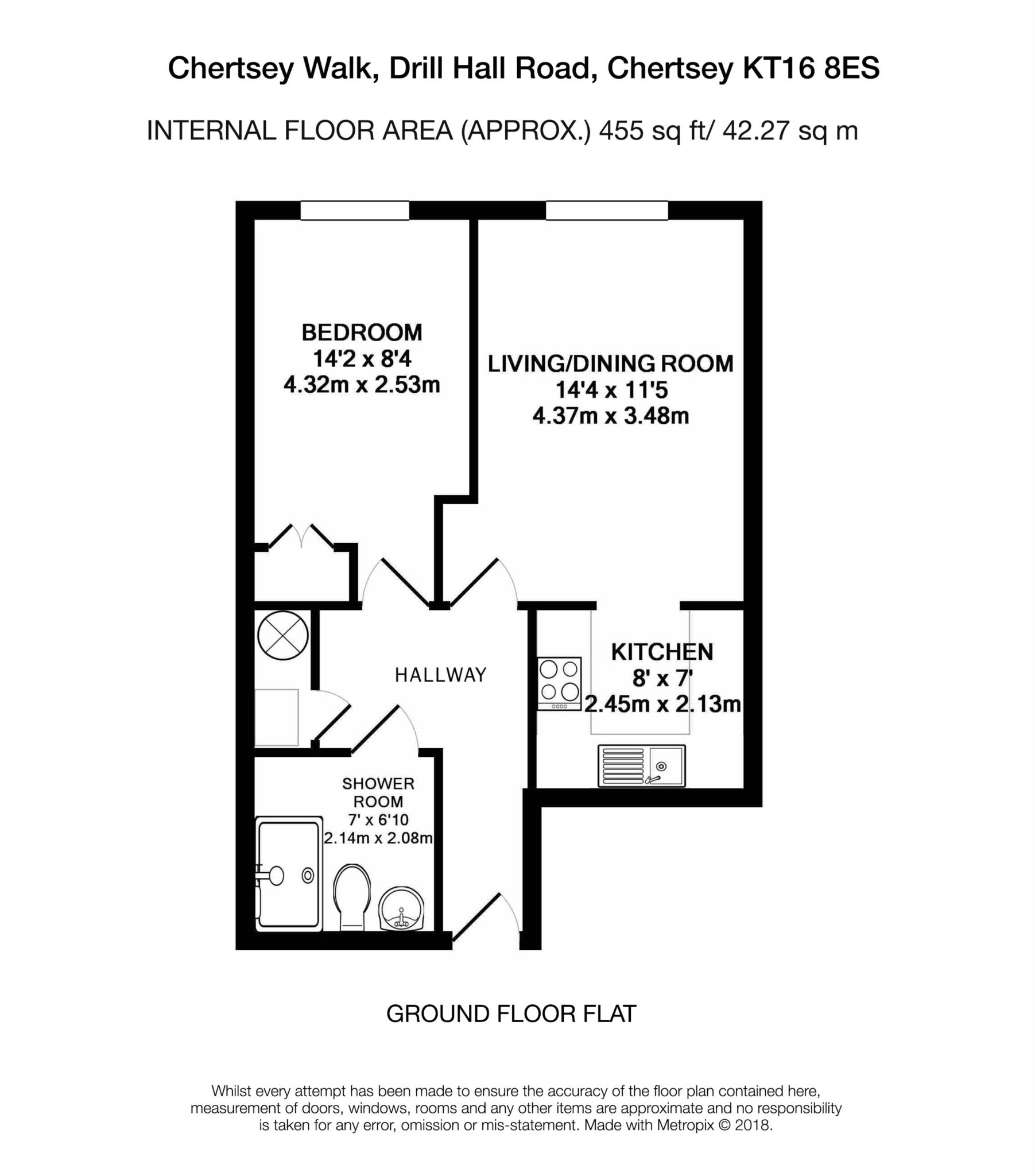 Floorplan - 1 Bedroom Apartment, Chertsey Walk – Chertsey