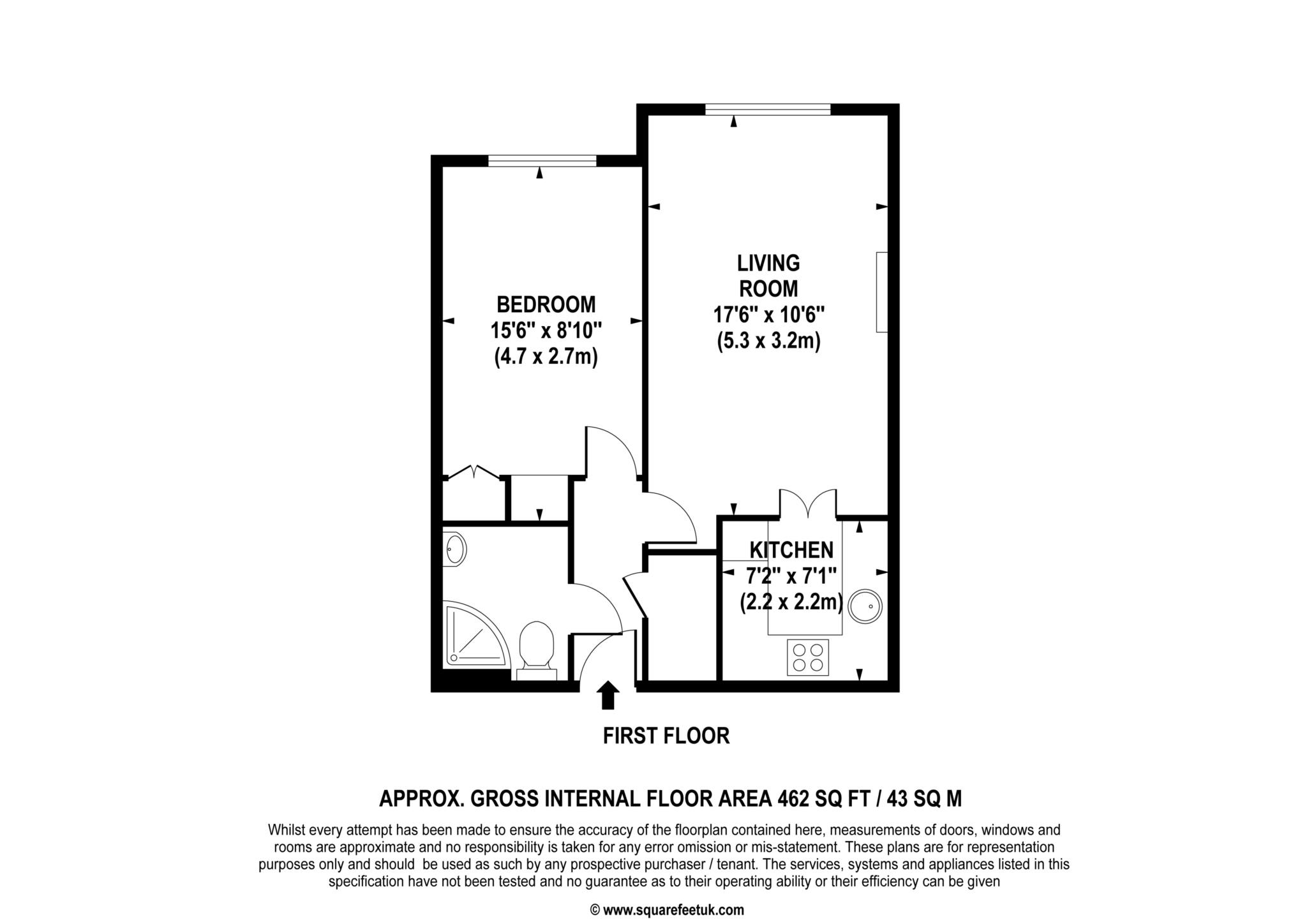 Floorplan - 1 Bedroom Apartment, Badgers Court – Epsom