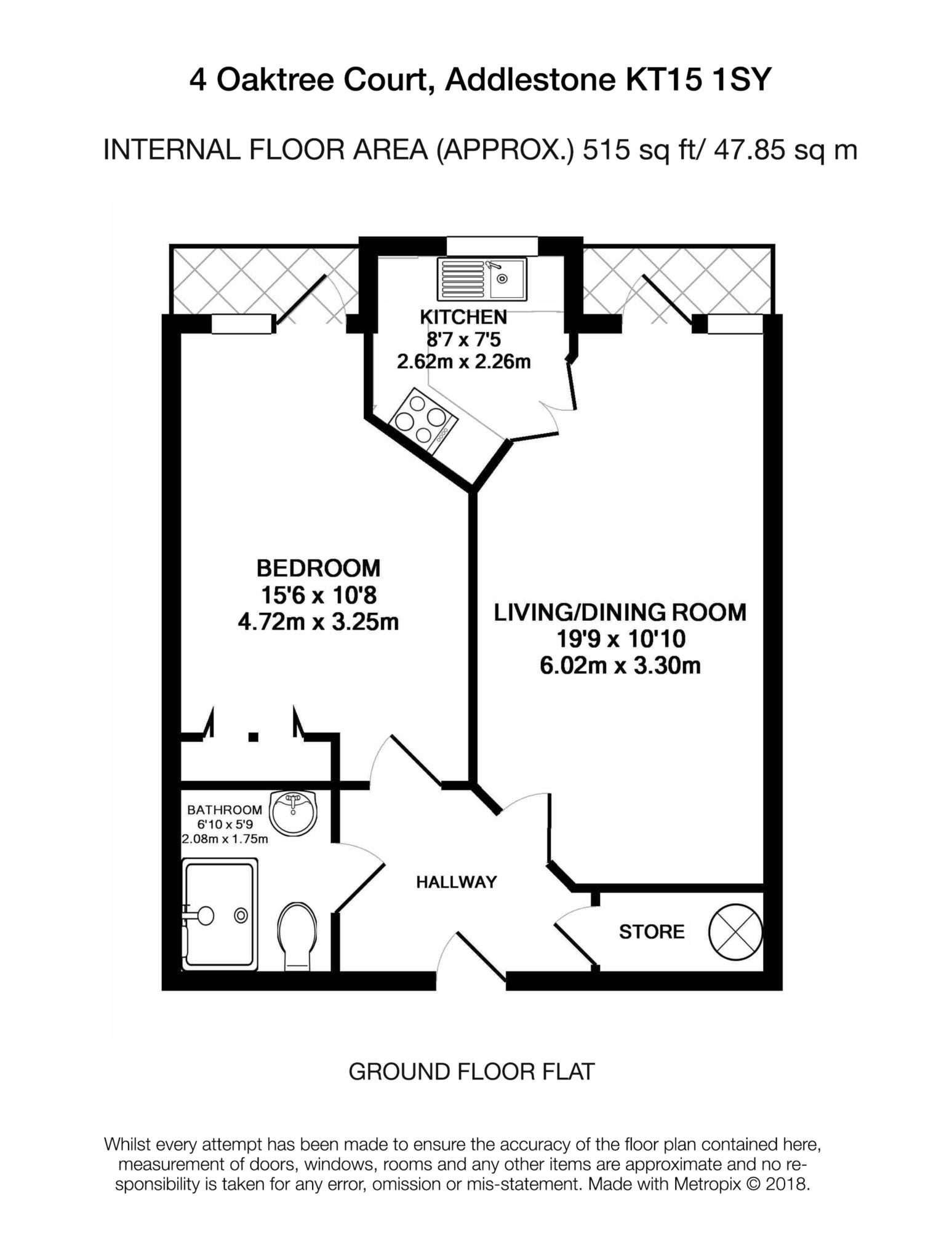 Floorplan - 1 Bedroom Apartment, Oaktree Court – Addlestone
