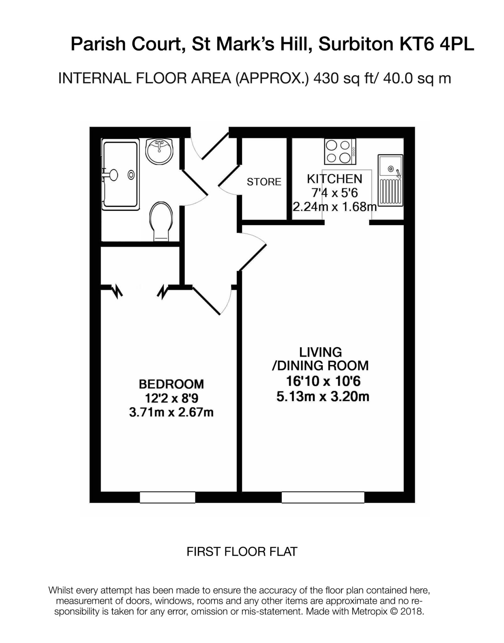 Floorplan - 1 Bedroom Apartment, Parish Court – Surbiton