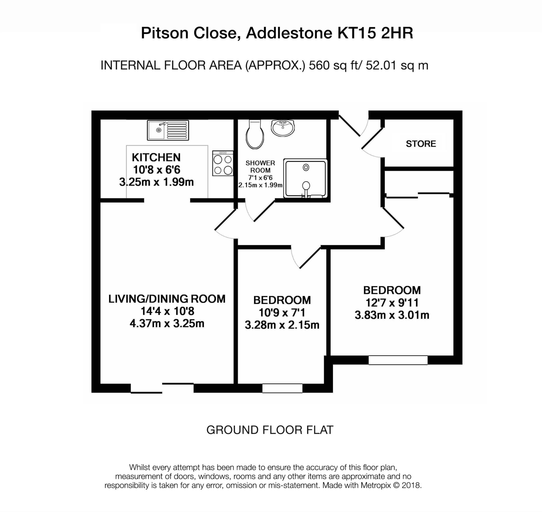 Floorplan - 2 Bedroom Apartment, Pitson Close – Addlestone