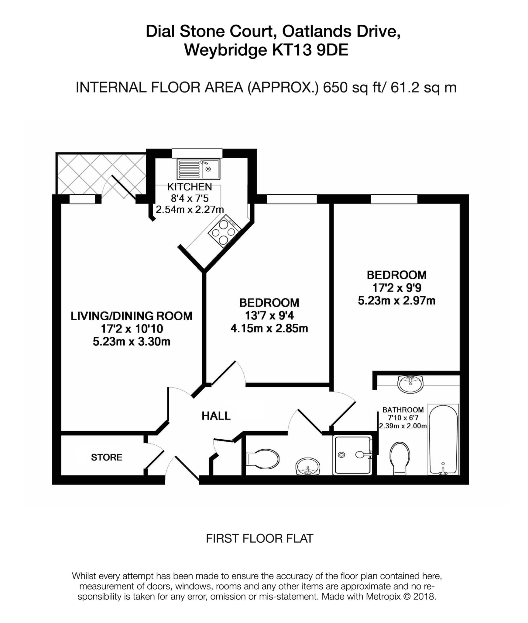 Floorplan - 2 Bedroom Apartment, Dial Stone Court – Weybridge
