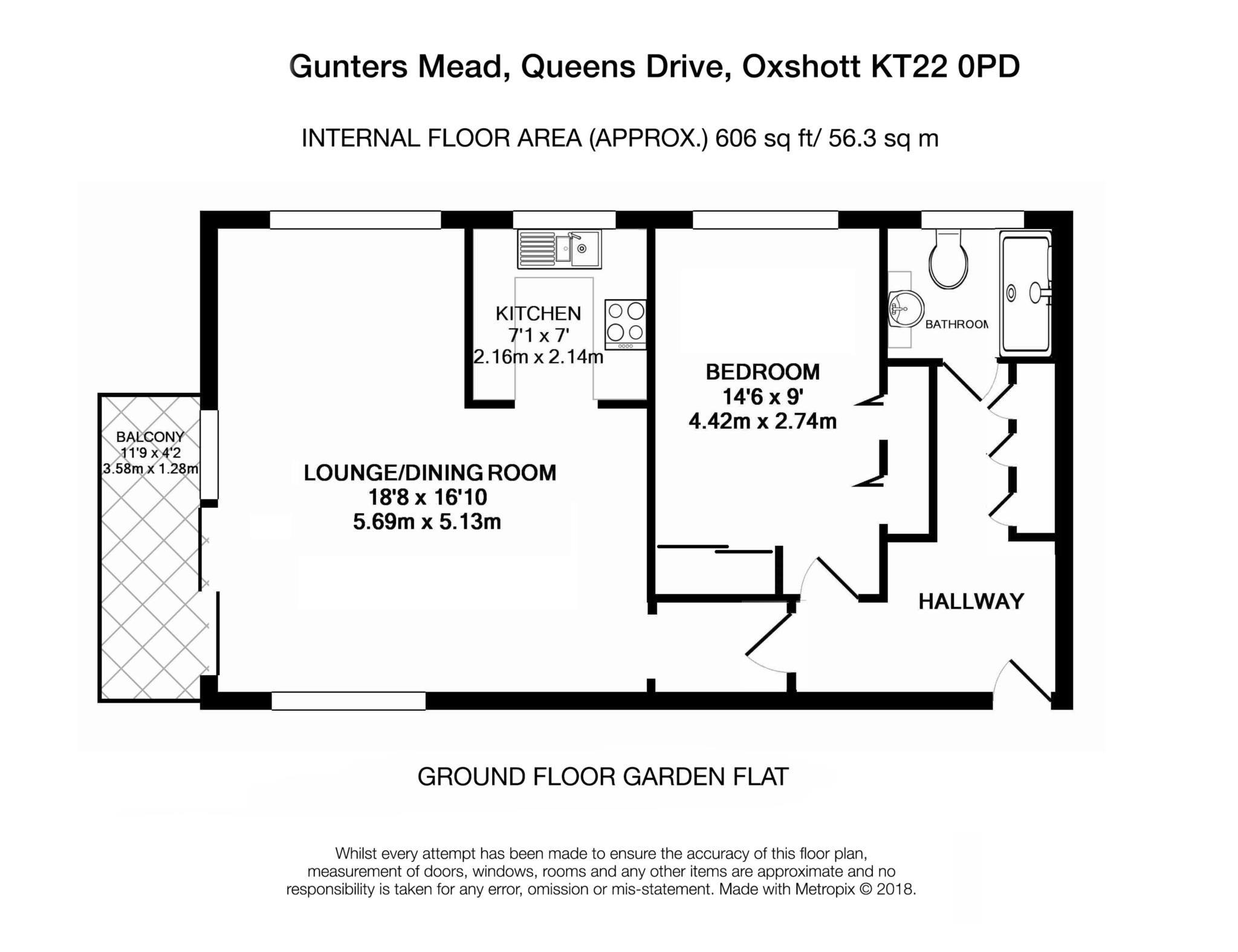Floorplan - 1 Bedroom Apartment, Gunters Mead – Esher
