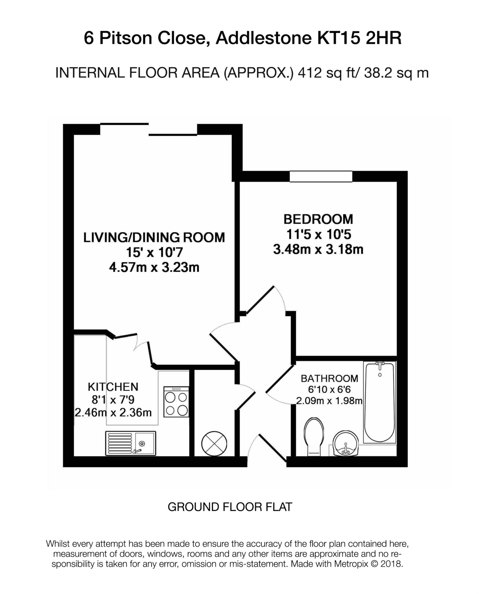 Floorplan - 1 Bedroom Apartment, Pitson Close – Addlestone