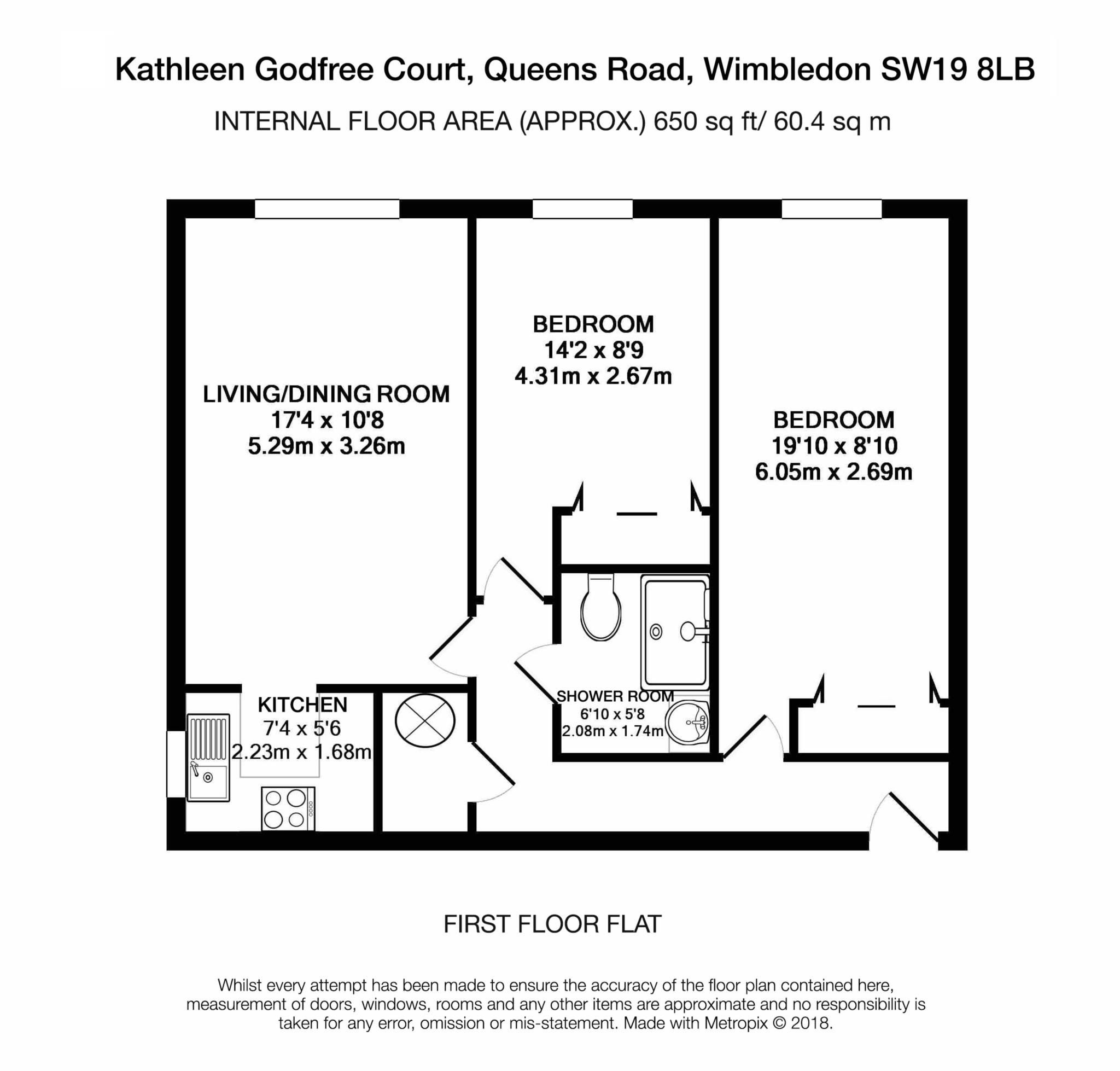Floorplan - 2 Bedroom Apartment, Kathleen Godfree Court – Wimbledon