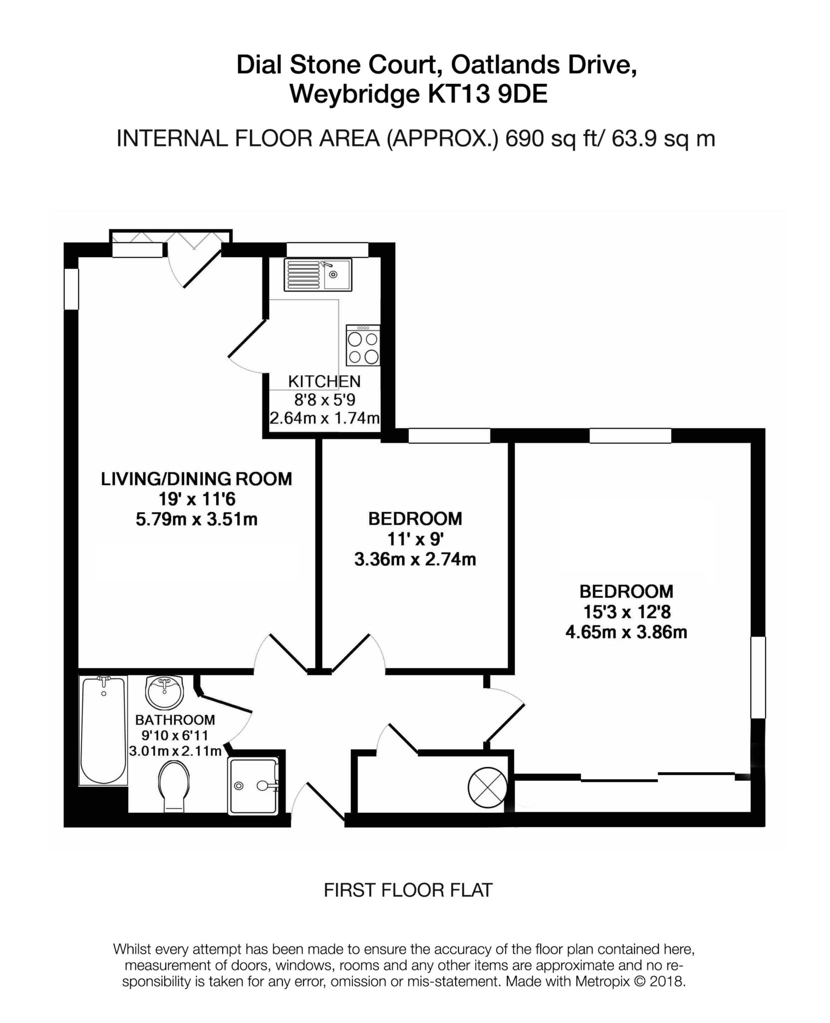 Floorplan - 2 Bedroom Apartment, Dial Stone Court – Weybridge