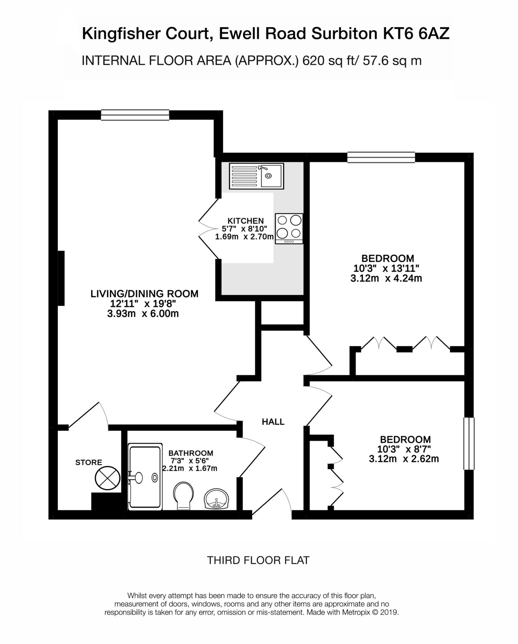 Floorplan - 2 Bedroom Apartment, Kingfisher Court – Surbiton