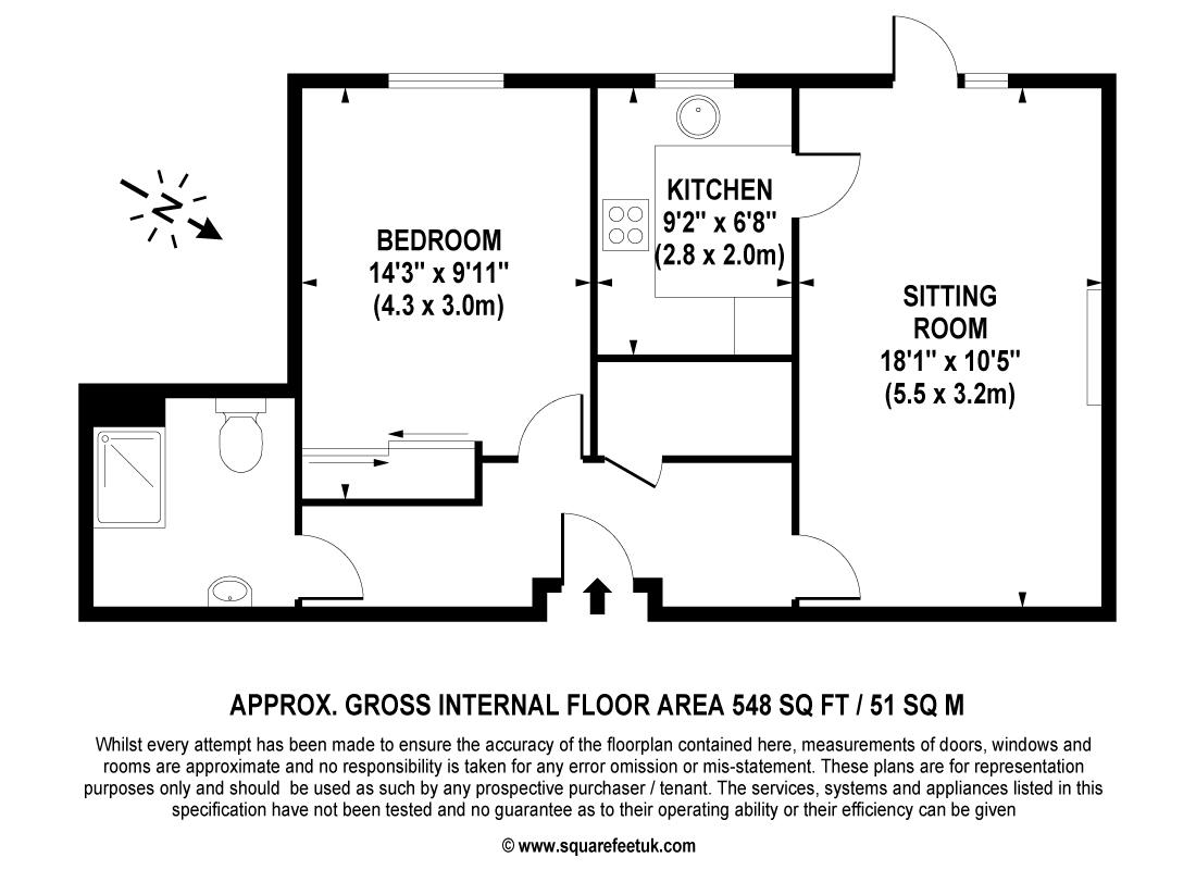 Floorplan - 1 Bedroom Apartment, Lord Rosebery Lodge – Epsom