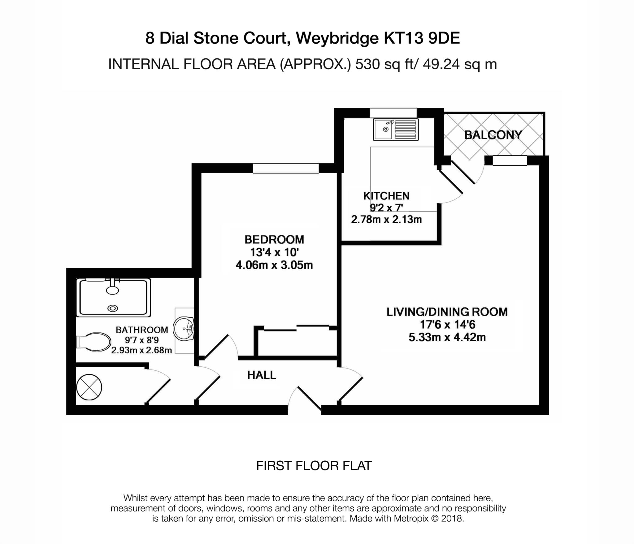 Floorplan - 1 Bedroom Apartment, Dial Stone Court – Weybridge